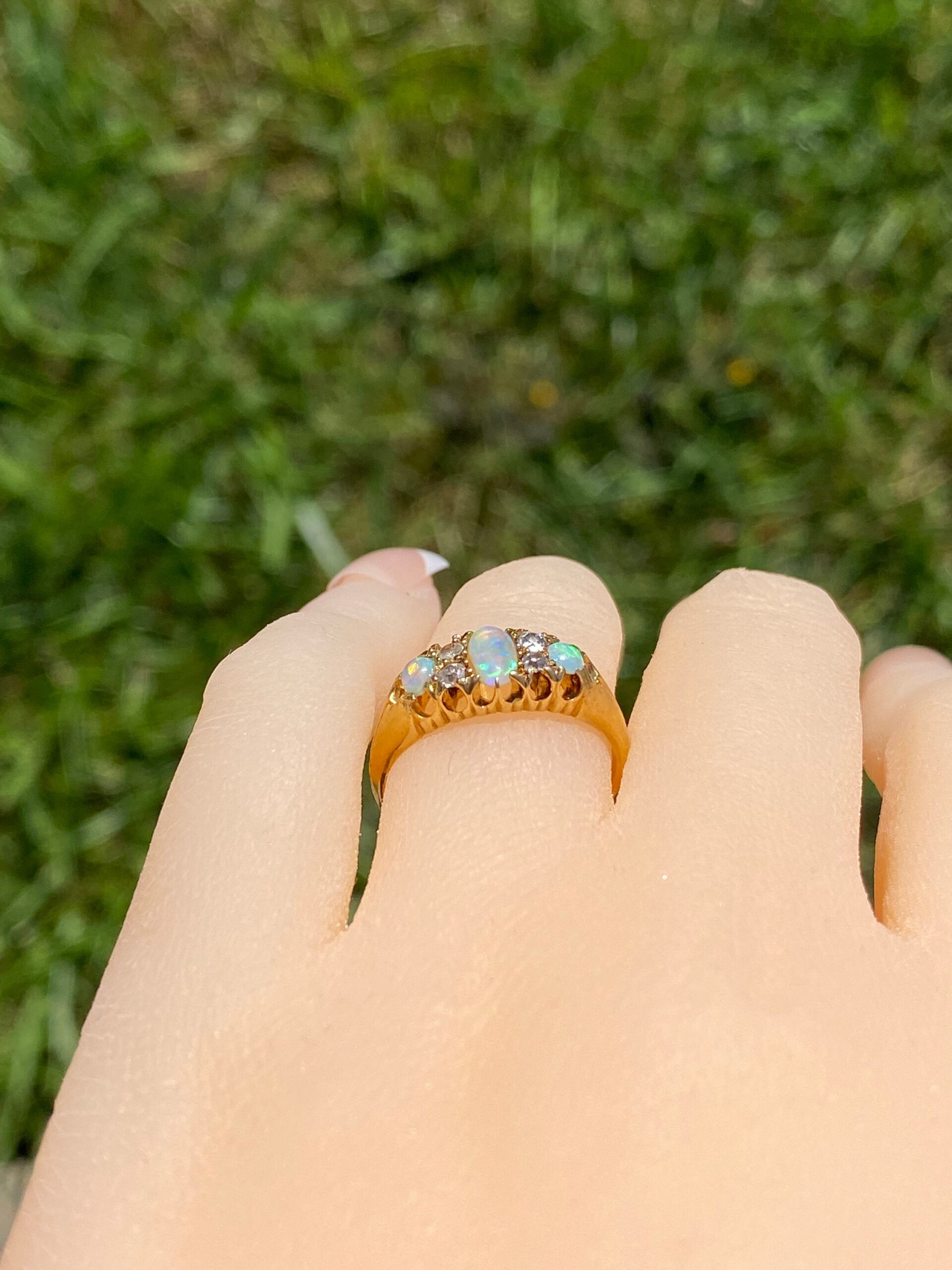 SOLD:The Lauderdale By The Sea: Victorian Australian Opal and Old Mine Cut Diamond Ring - Image 8