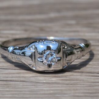 The Abramo:  Ladies Antique Diamond Engagement Ring in 14K White Gold