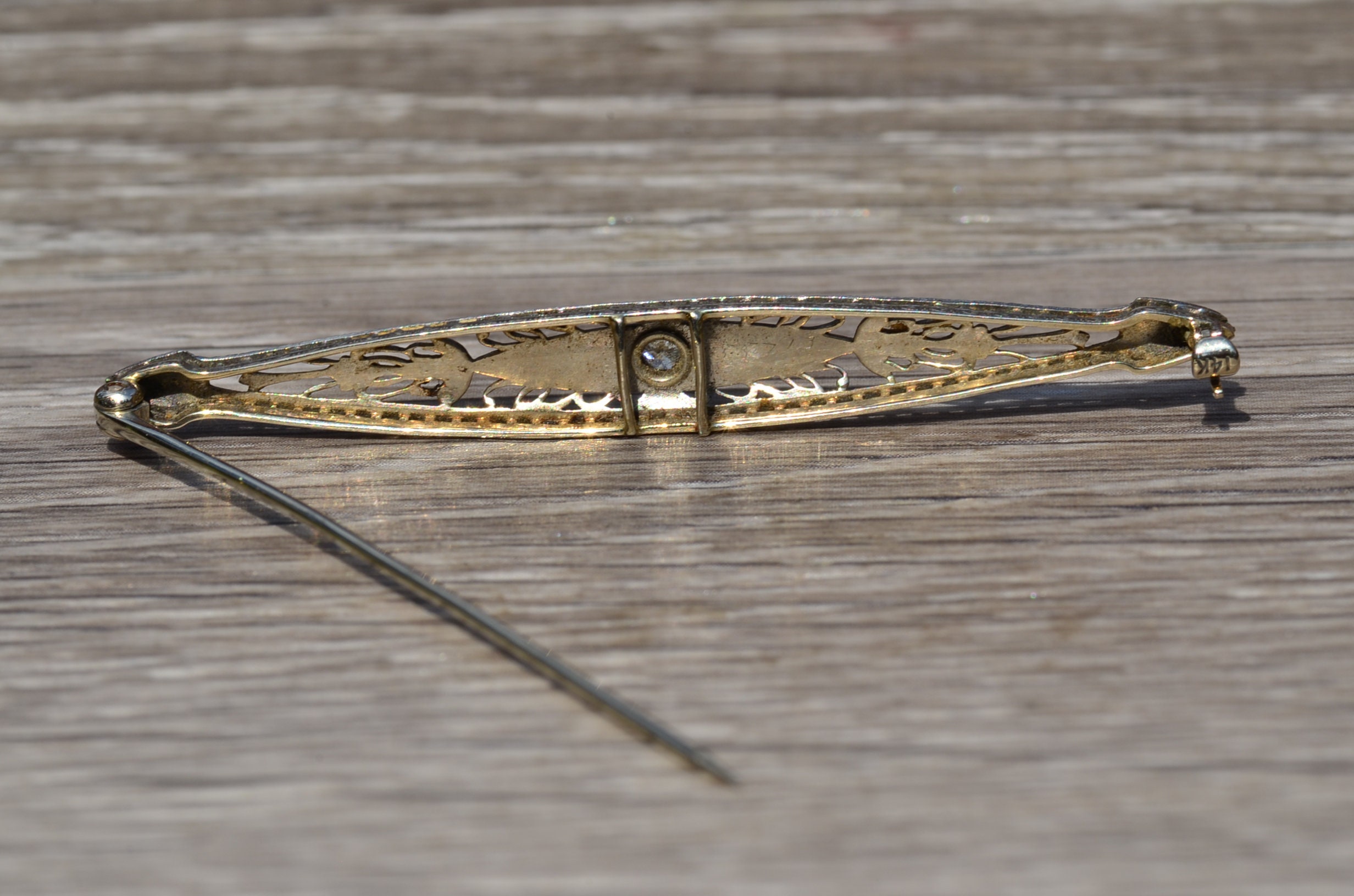 The Calabasas: Antique Art Deco Pin With Old Cut Diamond and Black Enamel - Image 2