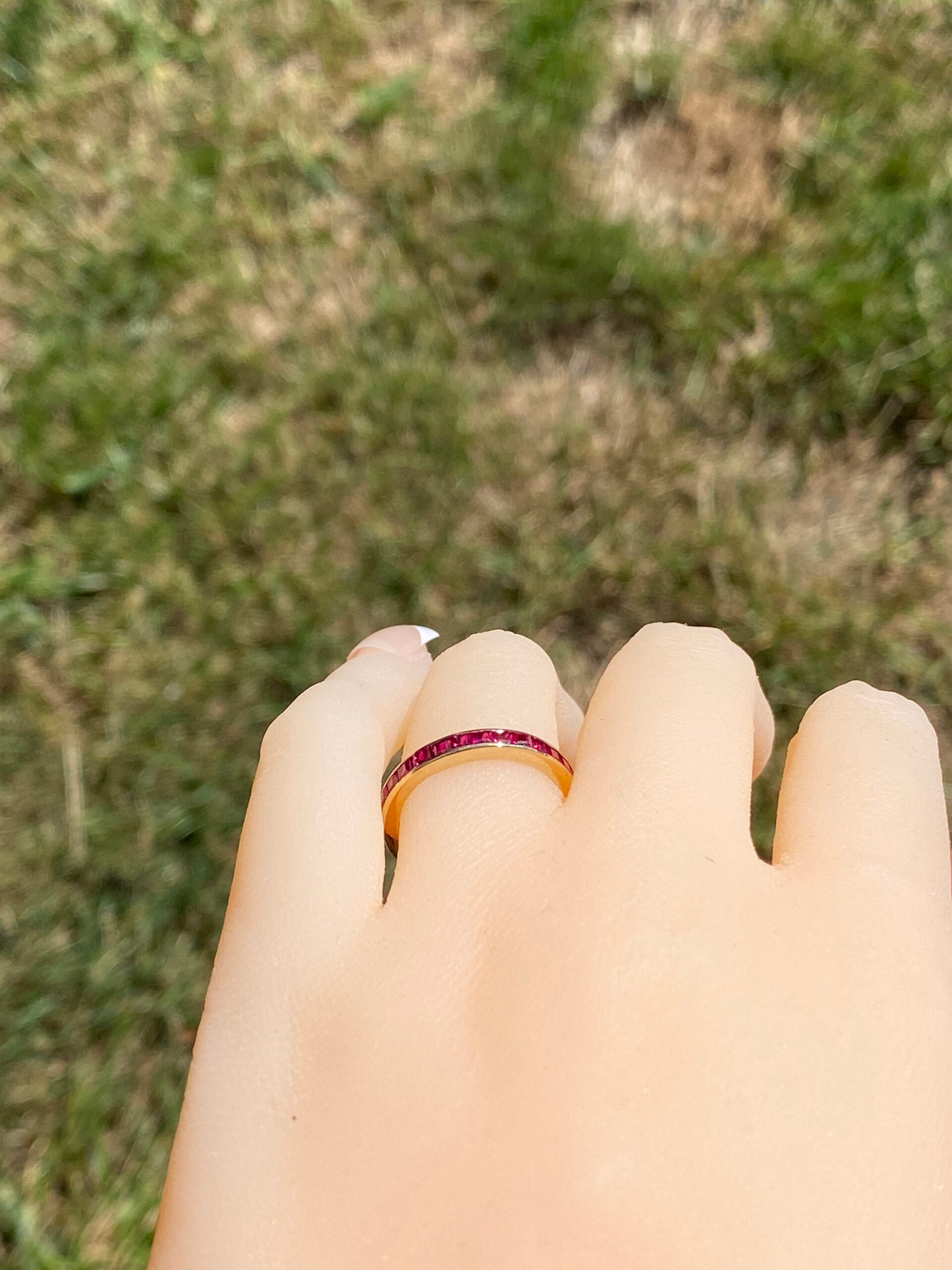 The Culver City: Yellow Gold Eternity Band set with Lab Rubies - Image 4