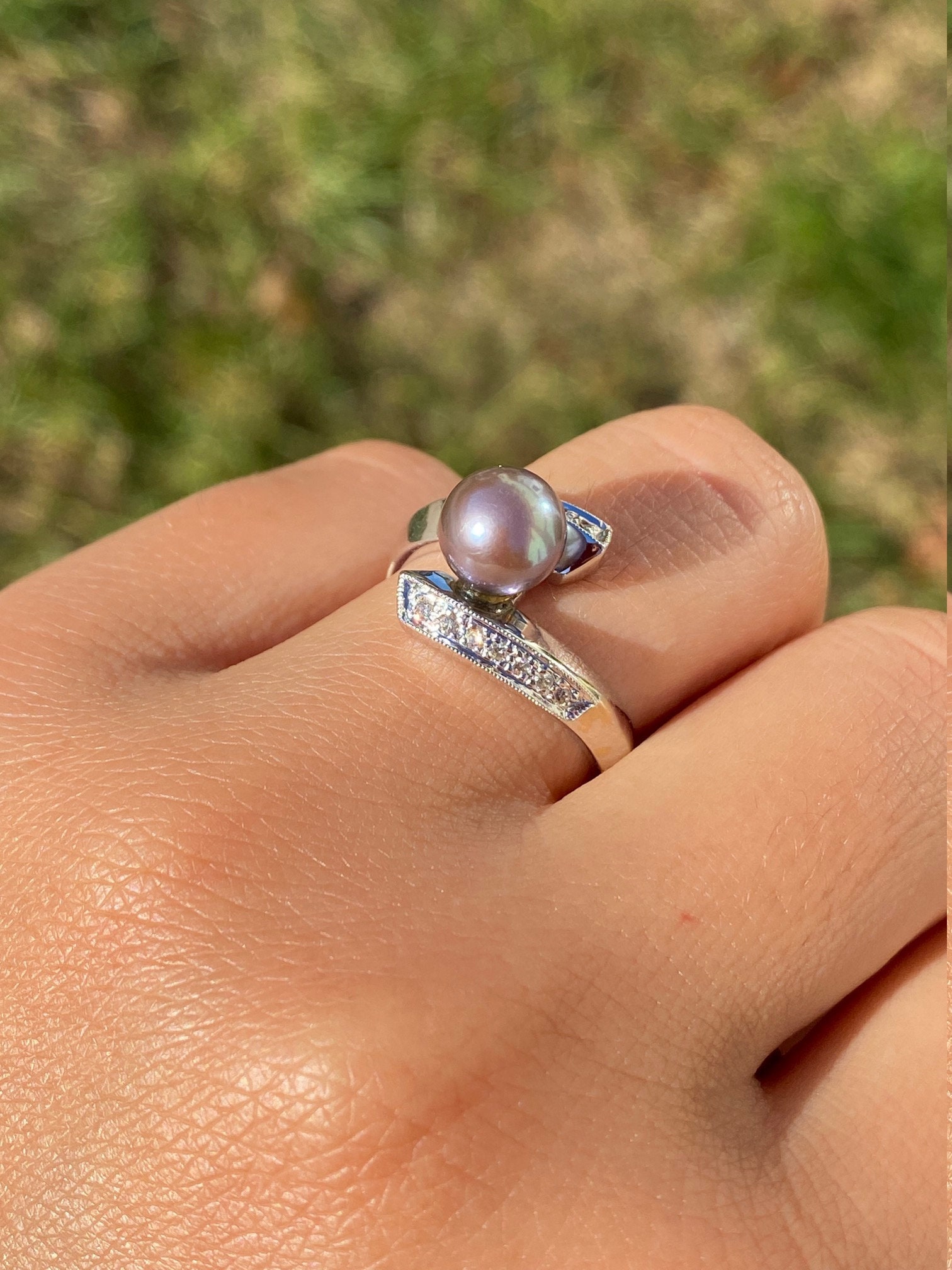 SOLD - The Kimpton: Ladies 14K Gold Bypass Style Ring set with Black Pearl and Diamonds - Image 9