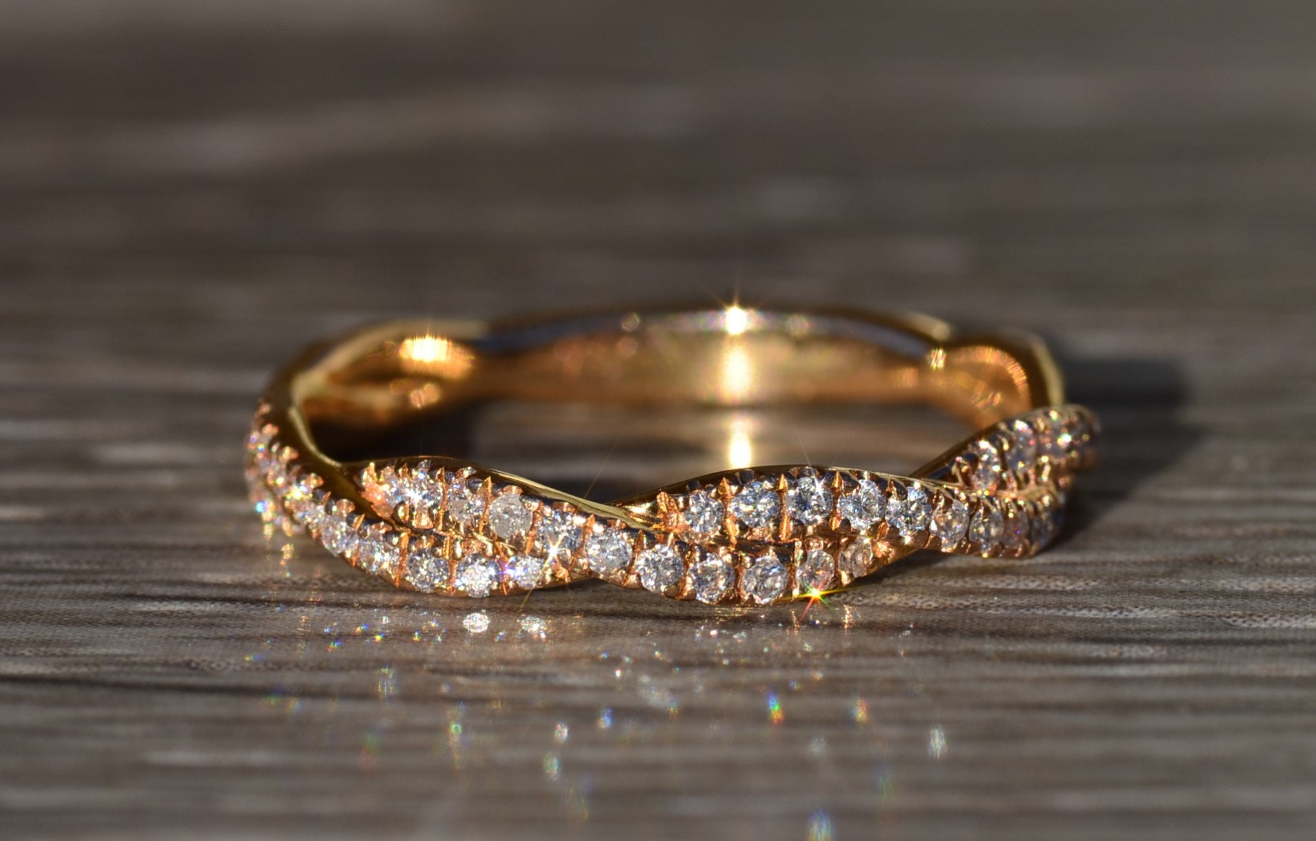 The Eastwick: Ladies 18K Rose Gold Twisted Grapevine Band set with Diamonds - Image 2