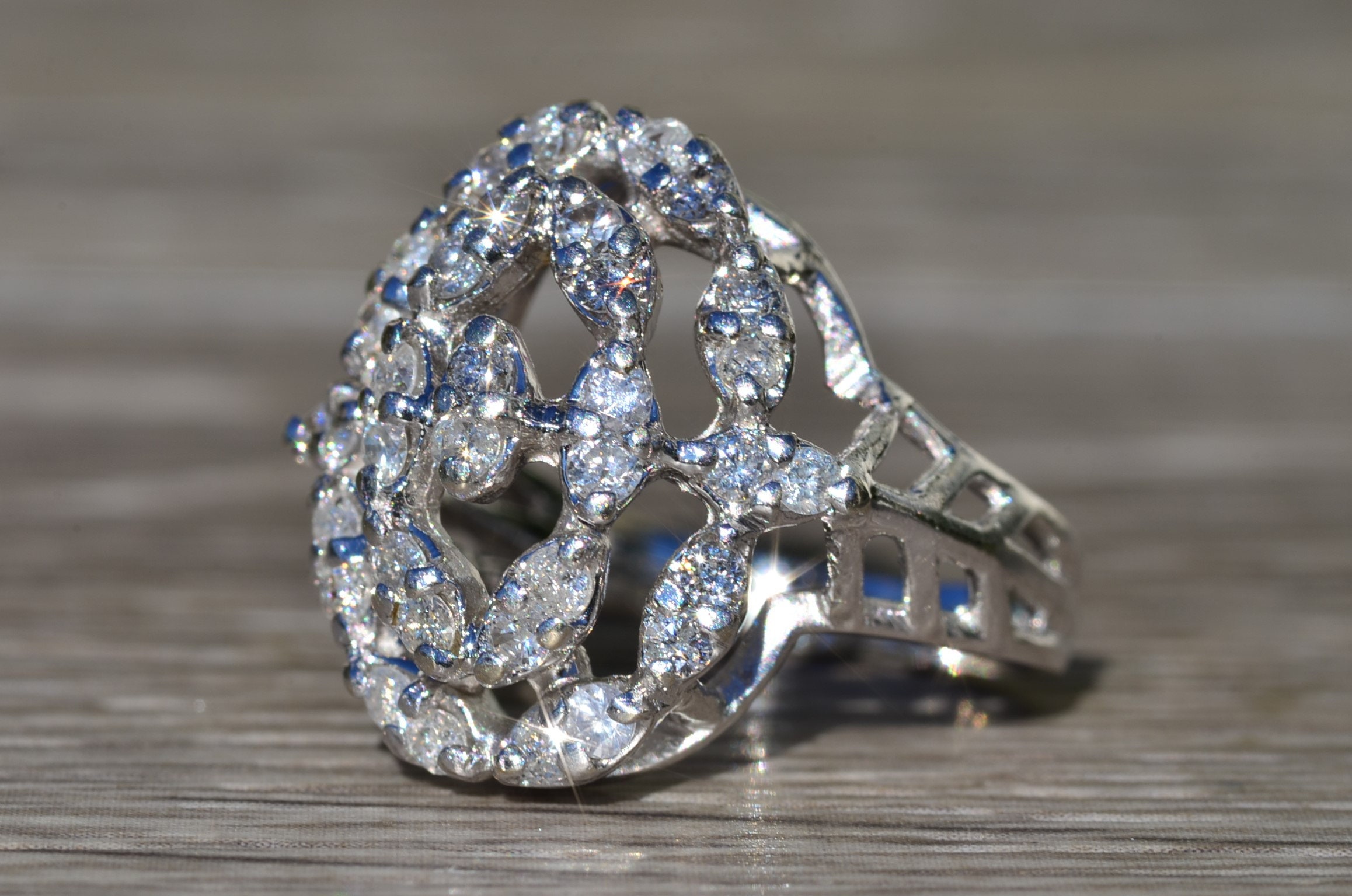 The Escanaba: Ladies Signed Bristol 14K White Gold Cocktail Ring set with 0.85 CTW Diamonds - Image 3