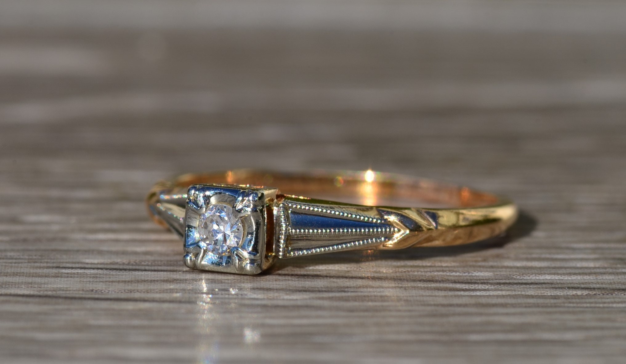 SOLD - The Galien: Ladies Art Deco 14K Gold Engagement Ring set with Diamond - Image 3