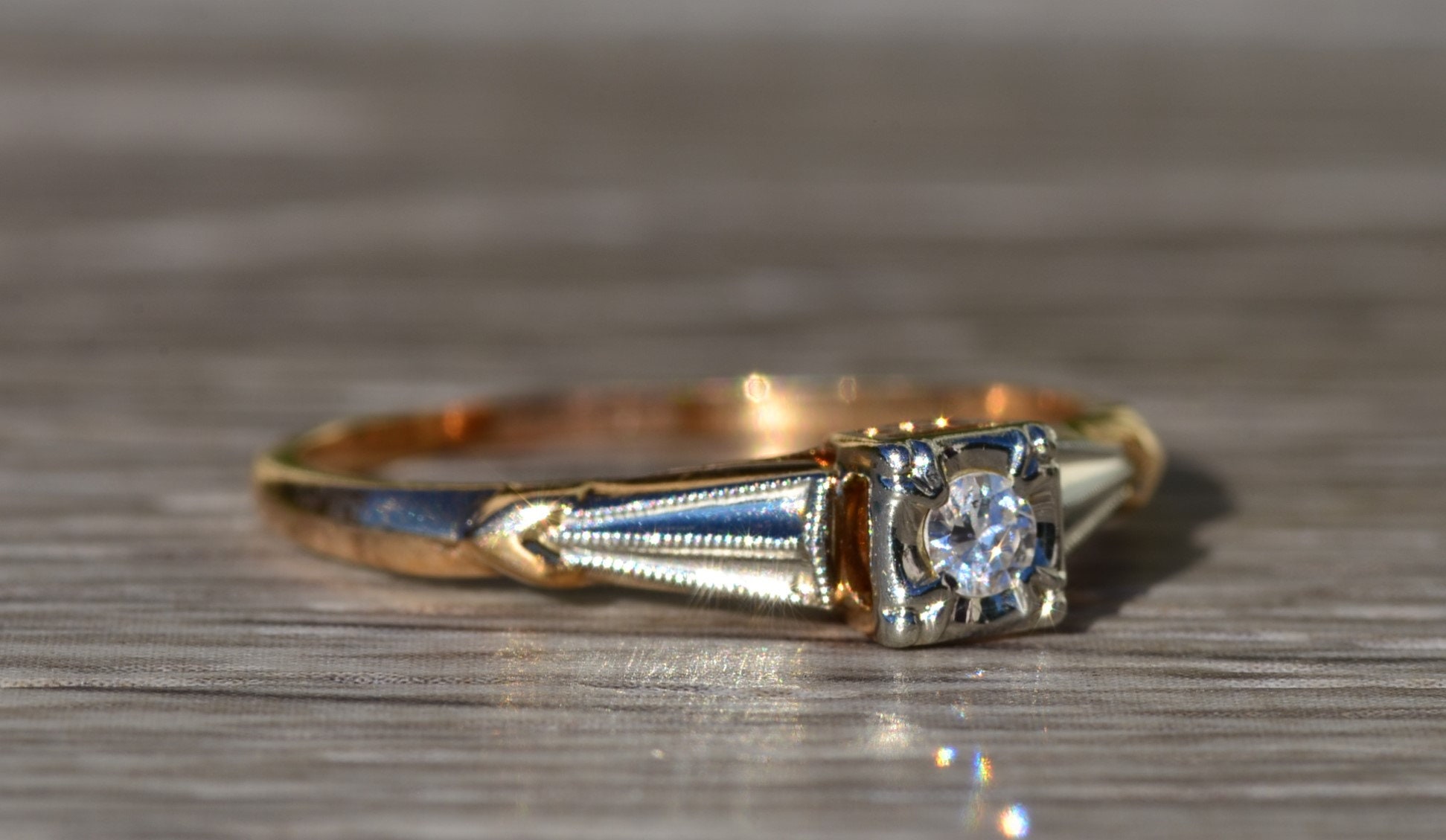 SOLD - The Galien: Ladies Art Deco 14K Gold Engagement Ring set with Diamond - Image 6