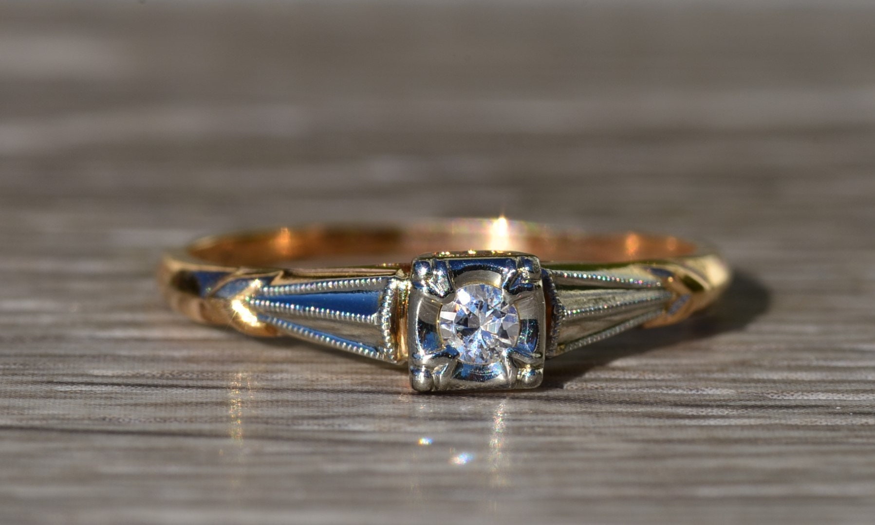 SOLD - The Galien: Ladies Art Deco 14K Gold Engagement Ring set with Diamond - Image 7