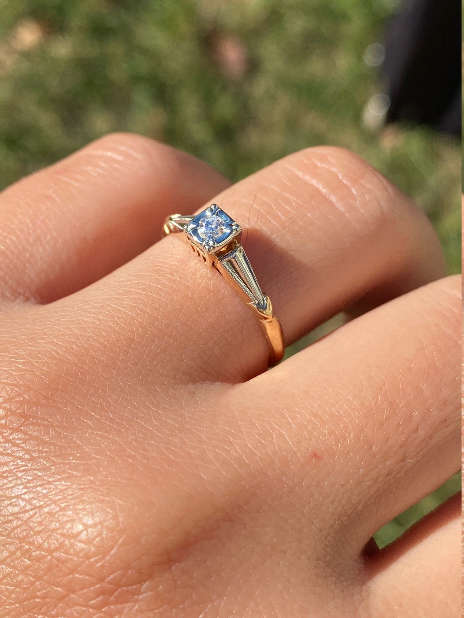 SOLD - The Galien: Ladies Art Deco 14K Gold Engagement Ring set with Diamond - Image 9