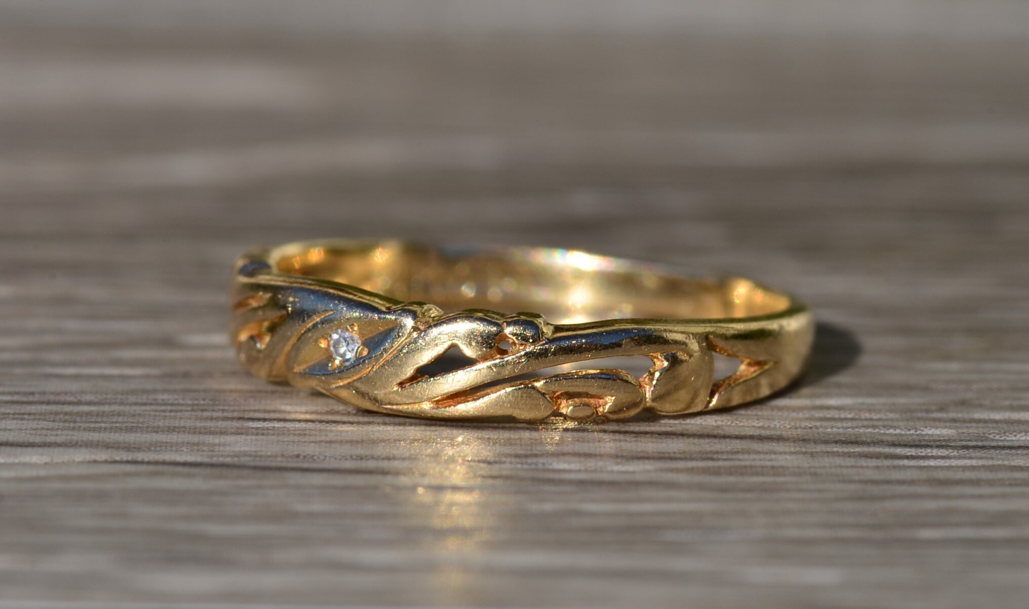 SOLD - The Jenison: Ladies Antique Signed 14K Gold Handmade Diamond Band Circa 1900 - Image 3