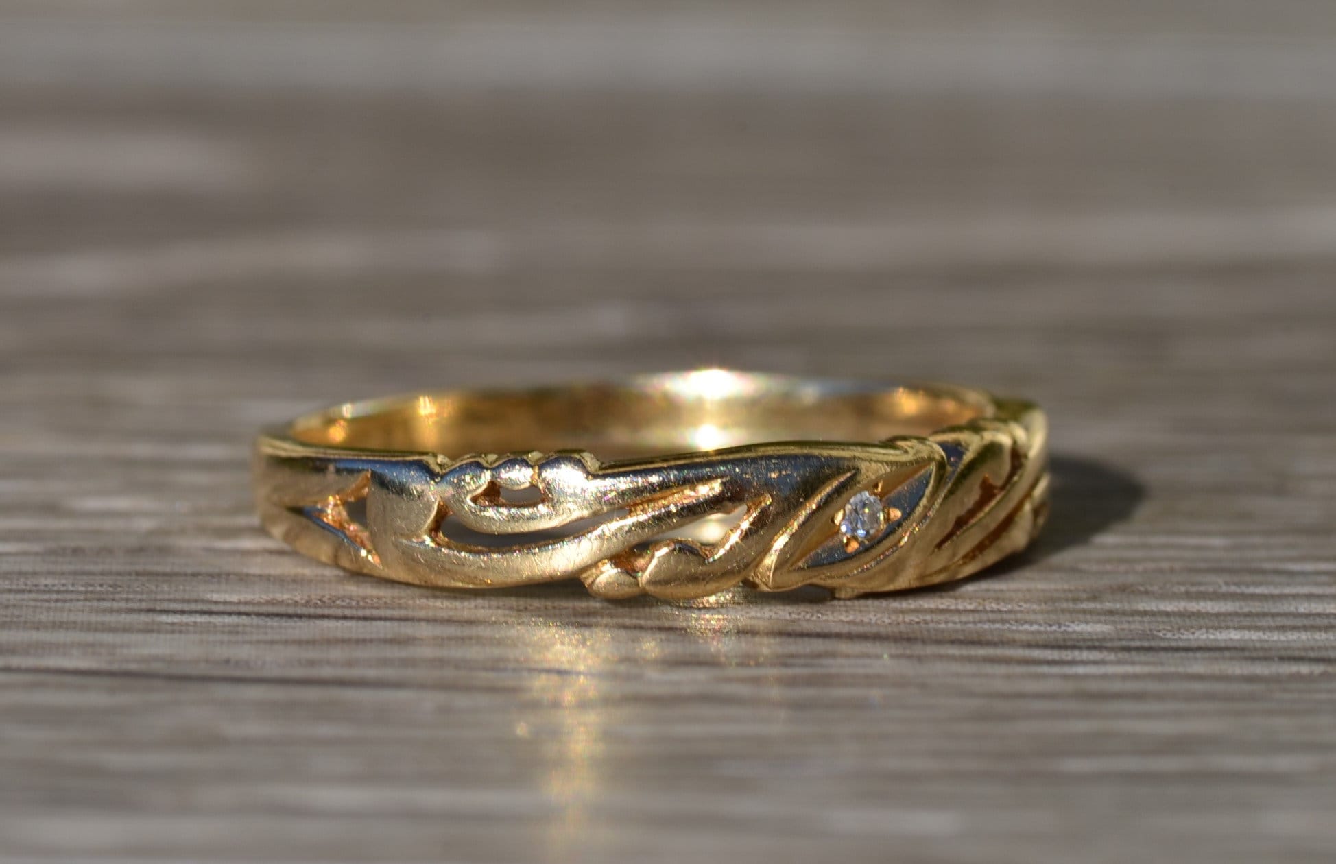SOLD - The Jenison: Ladies Antique Signed 14K Gold Handmade Diamond Band Circa 1900 - Image 6