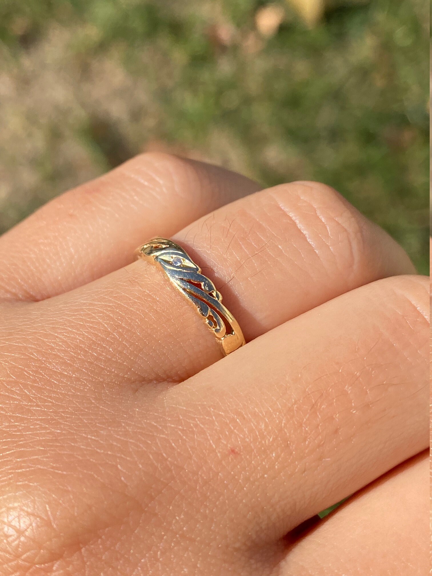 SOLD - The Jenison: Ladies Antique Signed 14K Gold Handmade Diamond Band Circa 1900 - Image 9