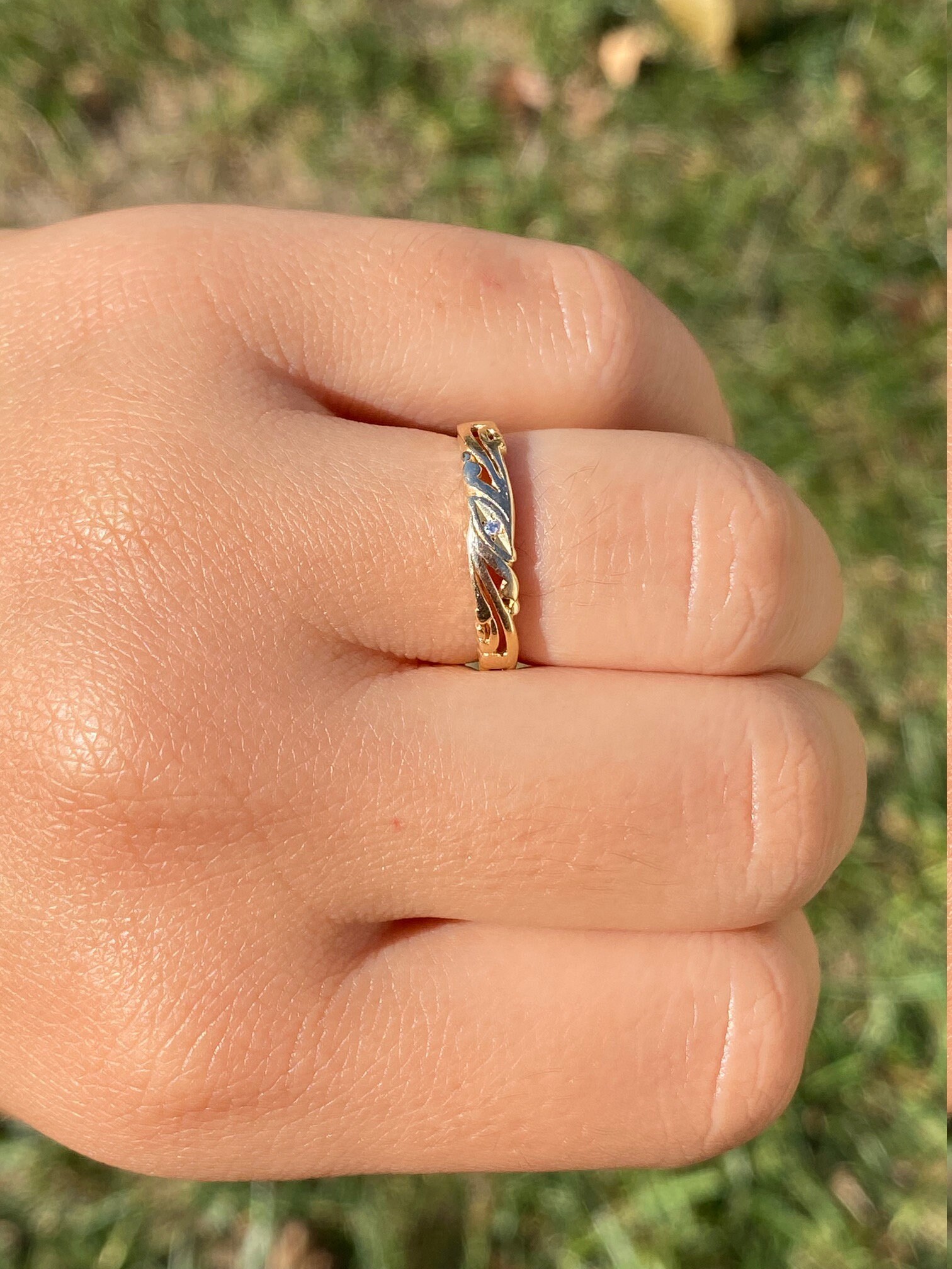 SOLD - The Jenison: Ladies Antique Signed 14K Gold Handmade Diamond Band Circa 1900 - Image 10