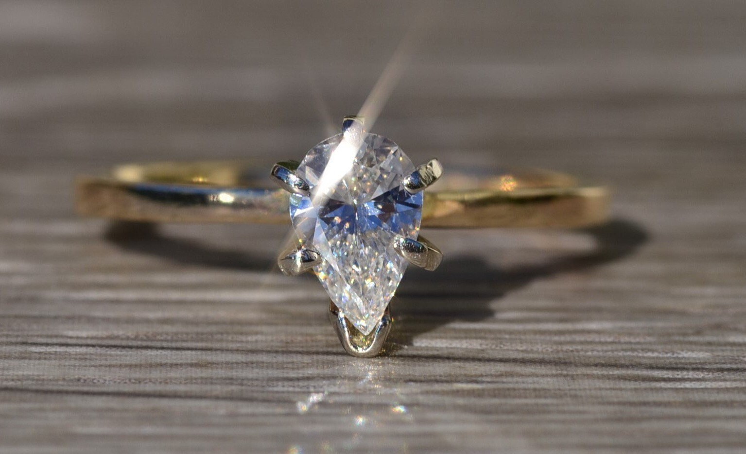 SOLD - The Lapeer: Ladies 14K Gold Diamond Engagement Ring set with 0.45 CT Pear Shaped Center - Image 2