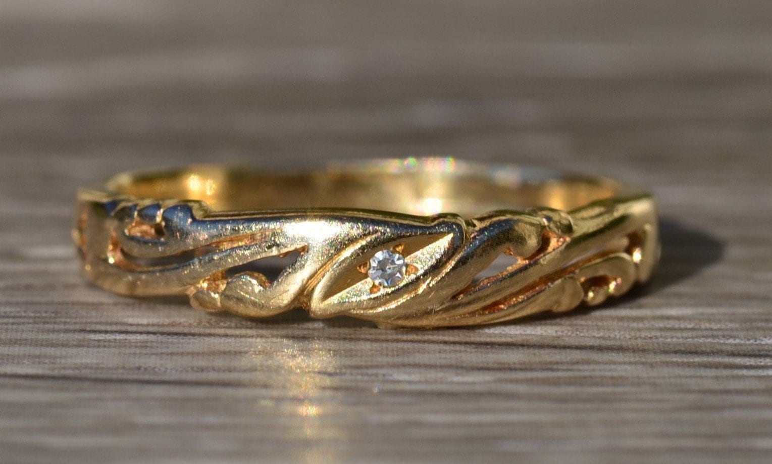 SOLD - The Jenison: Ladies Antique Signed 14K Gold Handmade Diamond Band Circa 1900 - Image 2