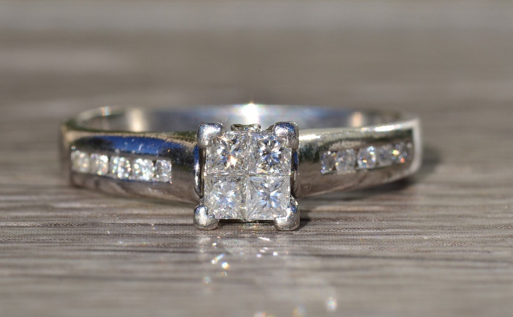 The Mancelona Village: Ladies Platinum Engagement Ring set with Princess Cut Diamonds - Image 2