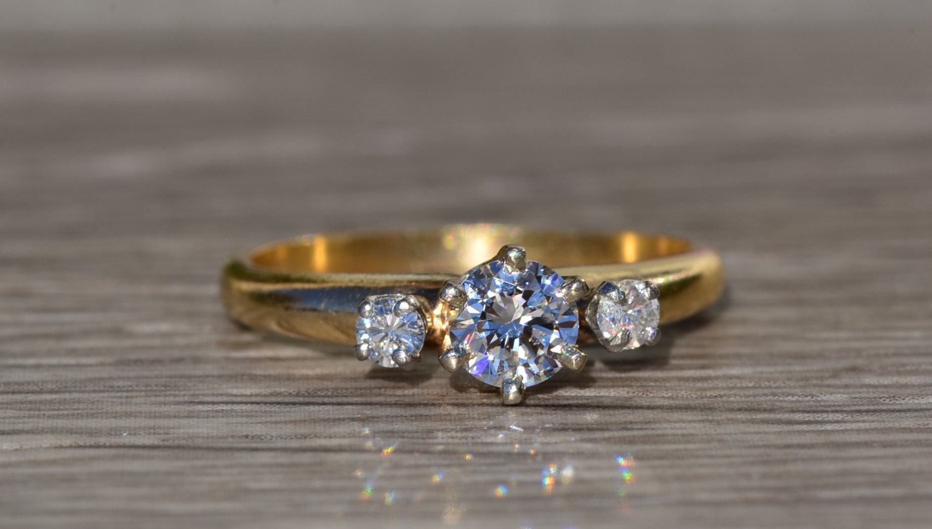 SOLD - The Angleton: Ladies 14K Trilogy Engagement Ring set with 0.36 CT Center Diamond - Image 3