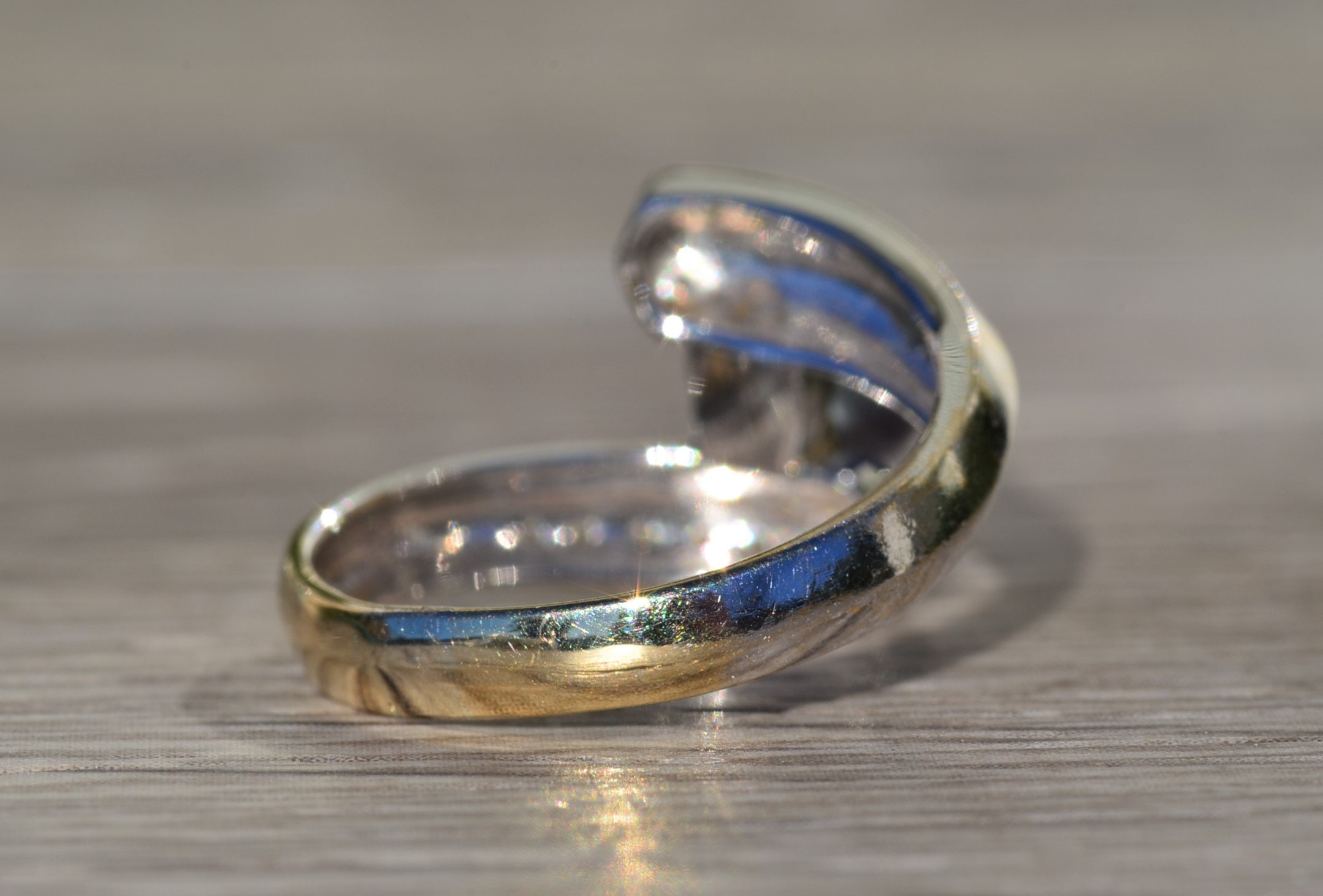 SOLD - The Kimpton: Ladies 14K Gold Bypass Style Ring set with Black Pearl and Diamonds - Image 5