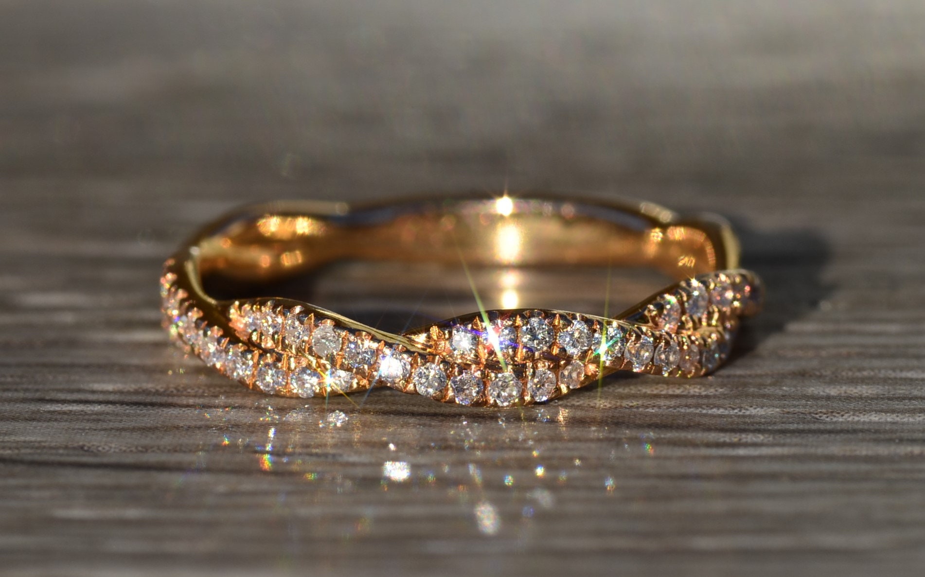 The Eastwick: Ladies 18K Rose Gold Twisted Grapevine Band set with Diamonds - Image 6