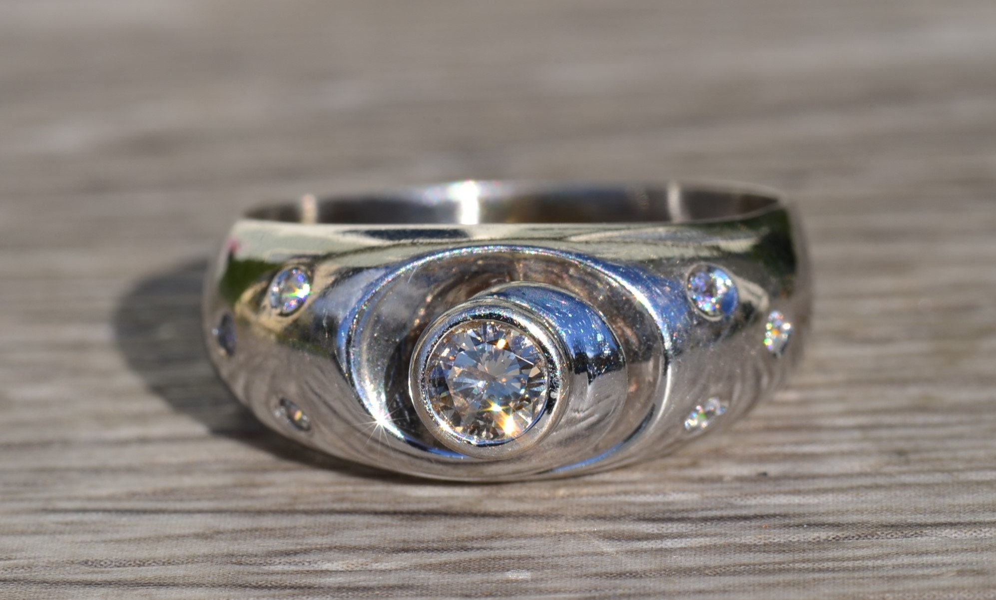 The Benzonia: Men's Vintage 14K White Gold Diamond Ring - Image 2
