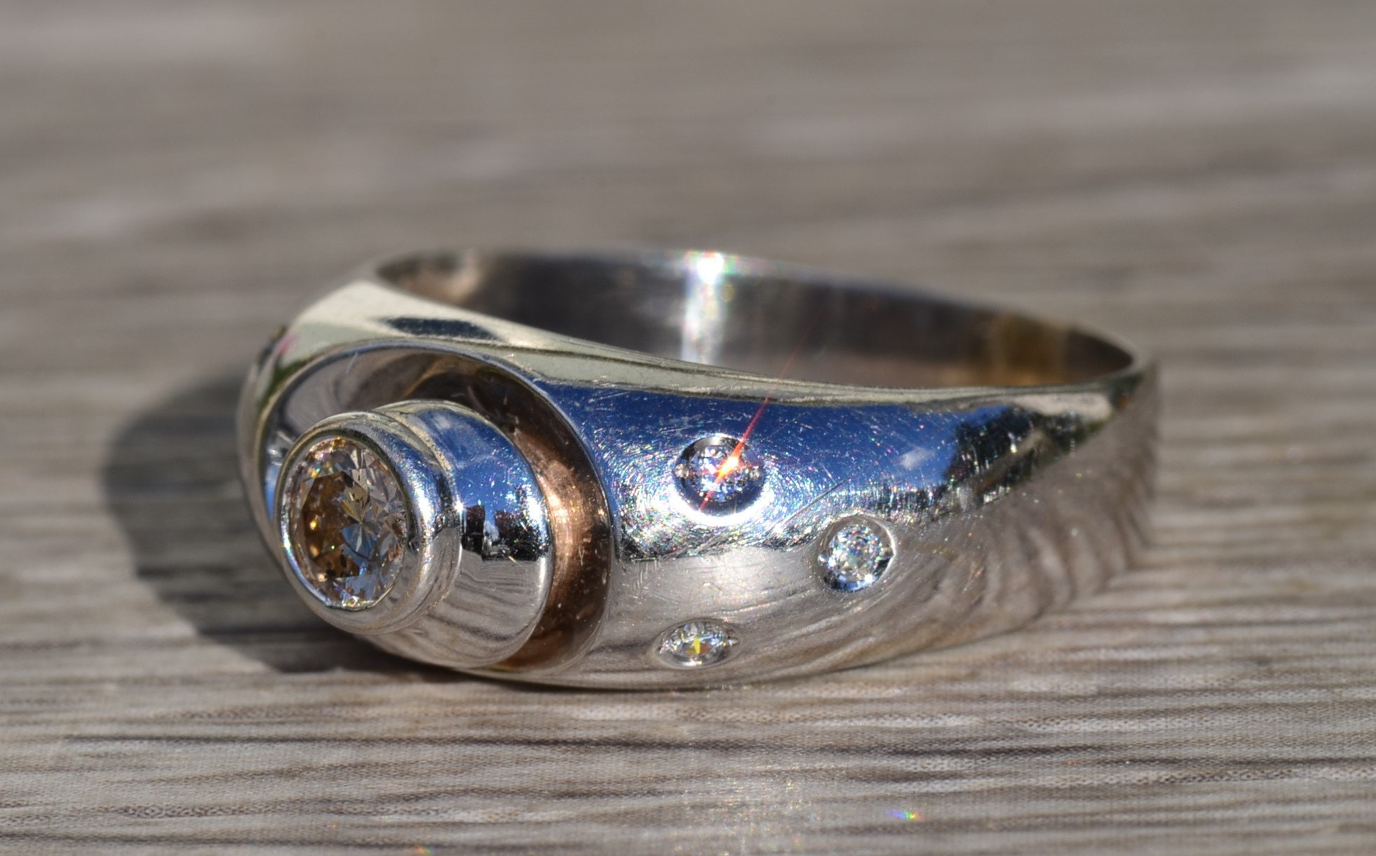 The Benzonia: Men's Vintage 14K White Gold Diamond Ring - Image 3