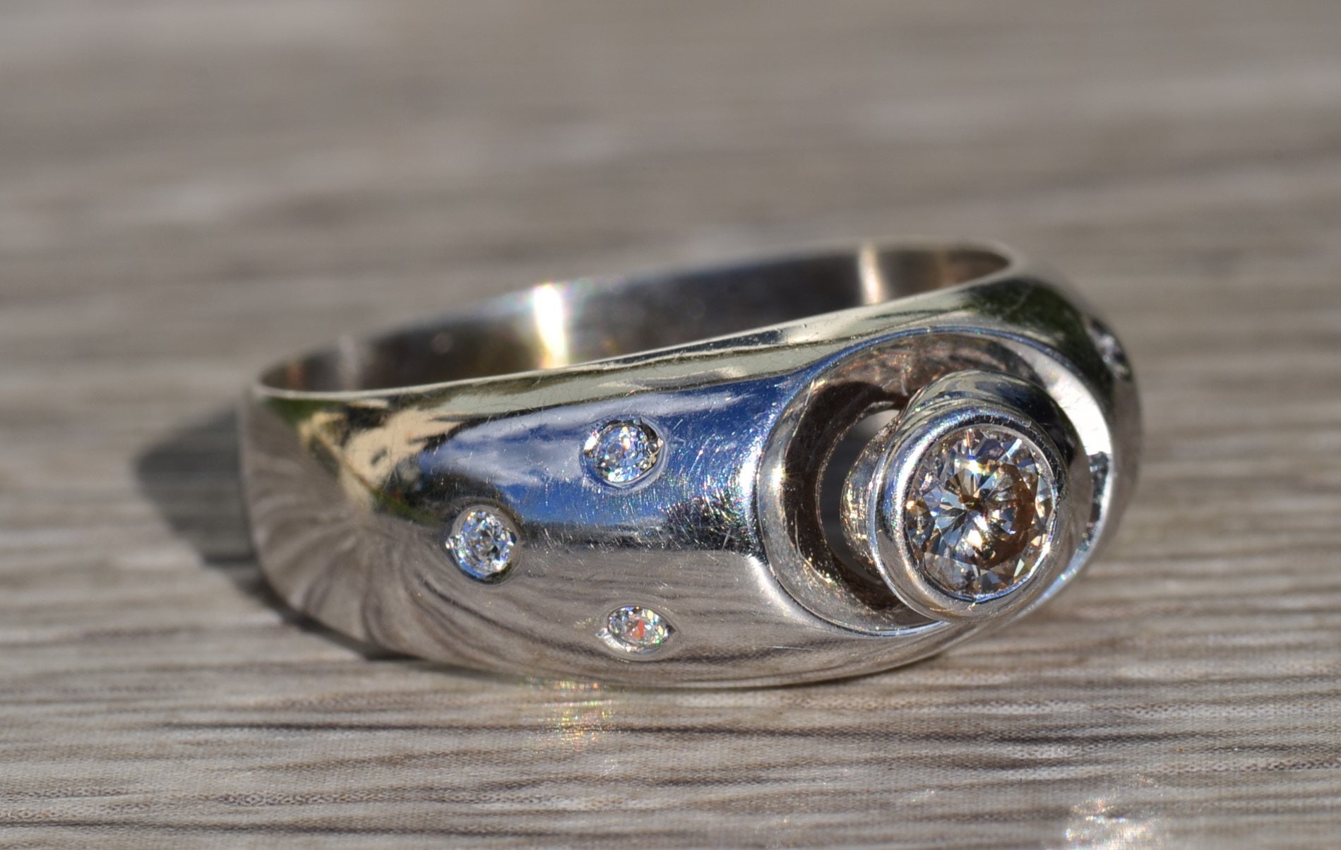 The Benzonia: Men's Vintage 14K White Gold Diamond Ring - Image 6