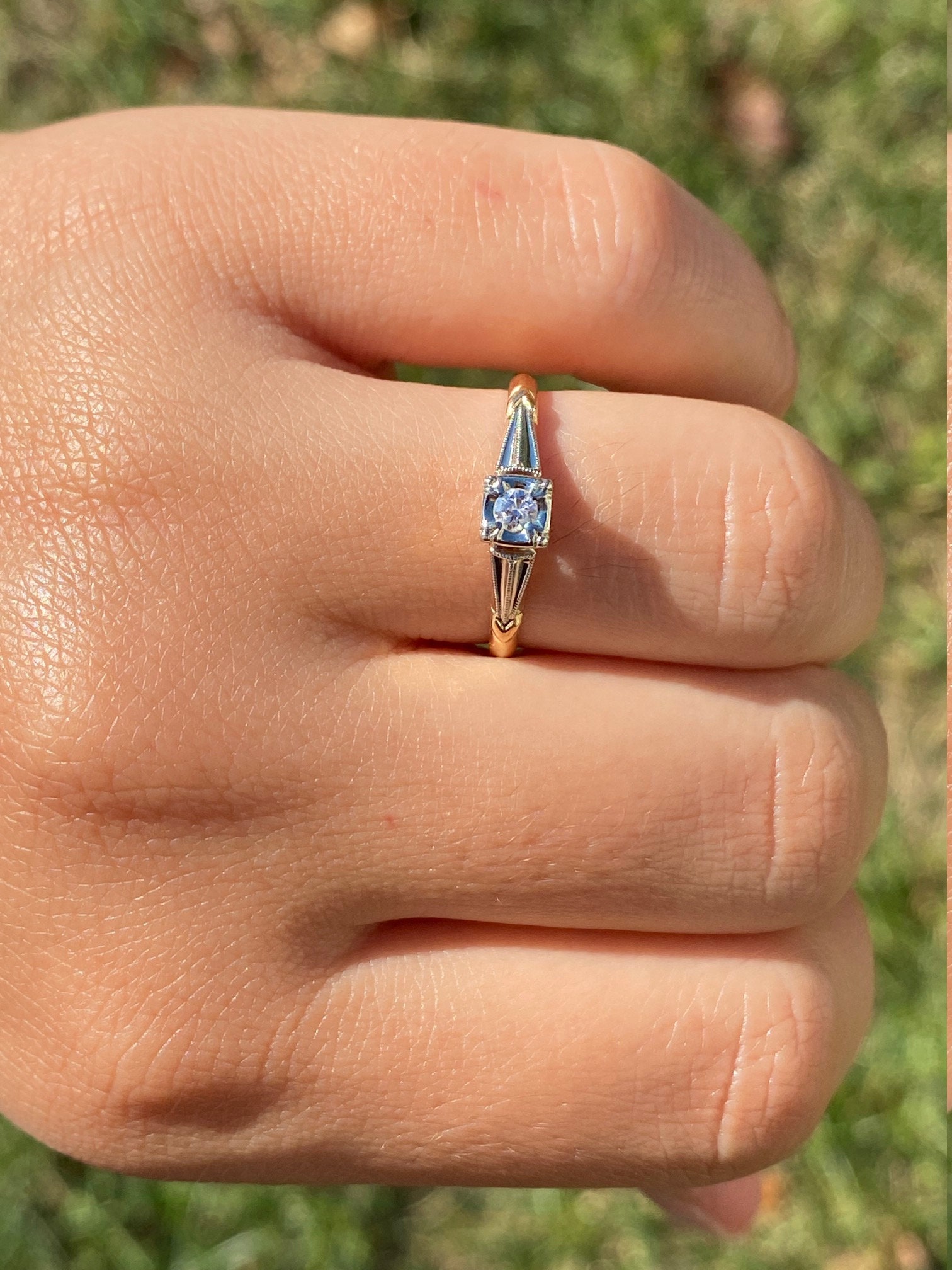 SOLD - The Galien: Ladies Art Deco 14K Gold Engagement Ring set with Diamond - Image 10