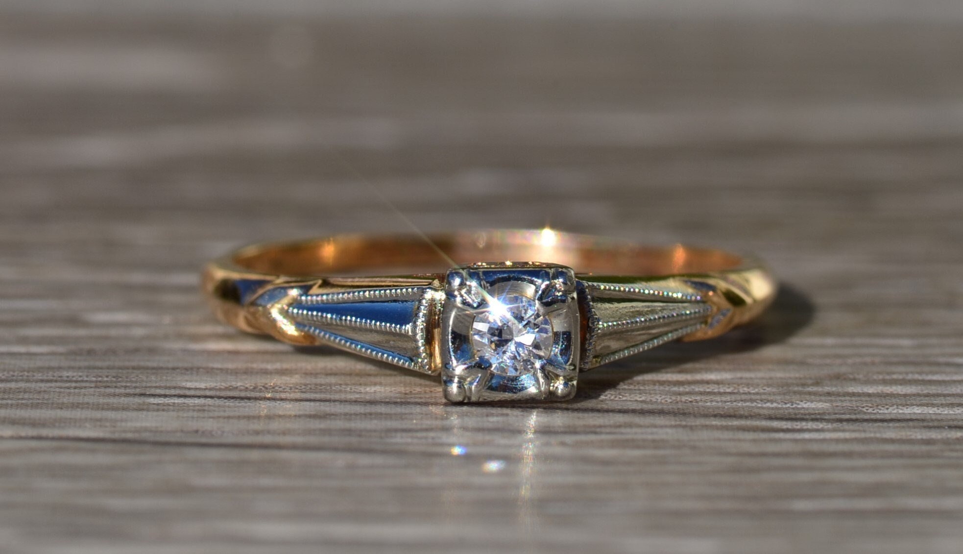 SOLD - The Galien: Ladies Art Deco 14K Gold Engagement Ring set with Diamond - Image 2