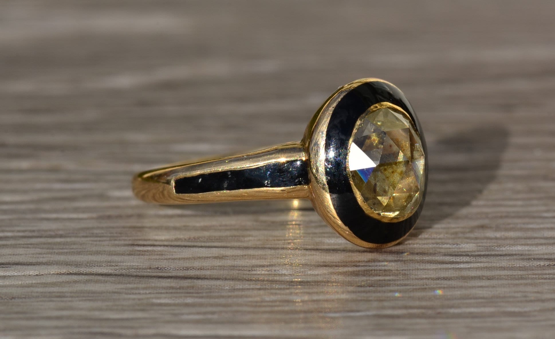 SOLD - The Fallbrook: Antique Georgian Engagement Ring set with Rose Cut Diamond and Black Enameled - Image 6