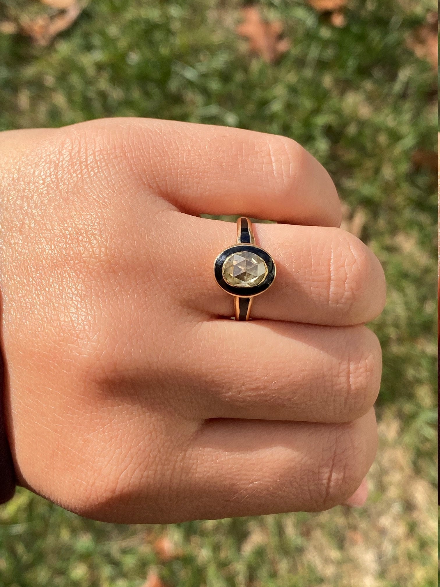SOLD - The Fallbrook: Antique Georgian Engagement Ring set with Rose Cut Diamond and Black Enameled - Image 10