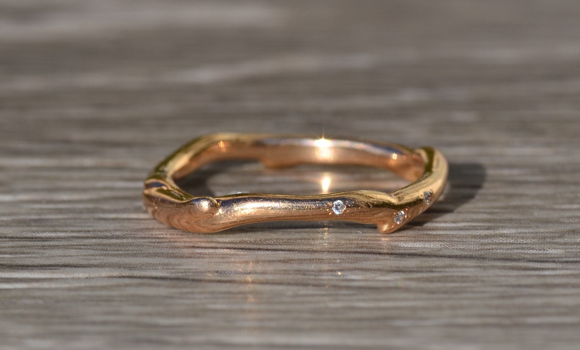 The Needville: Ladies Signed 14K Rose Gold Band set with Diamonds - Image 5