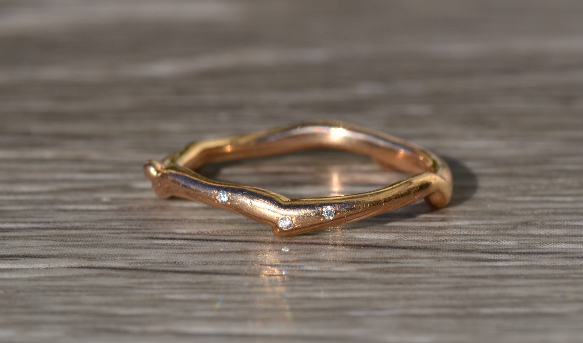 The Needville: Ladies Signed 14K Rose Gold Band set with Diamonds - Image 6
