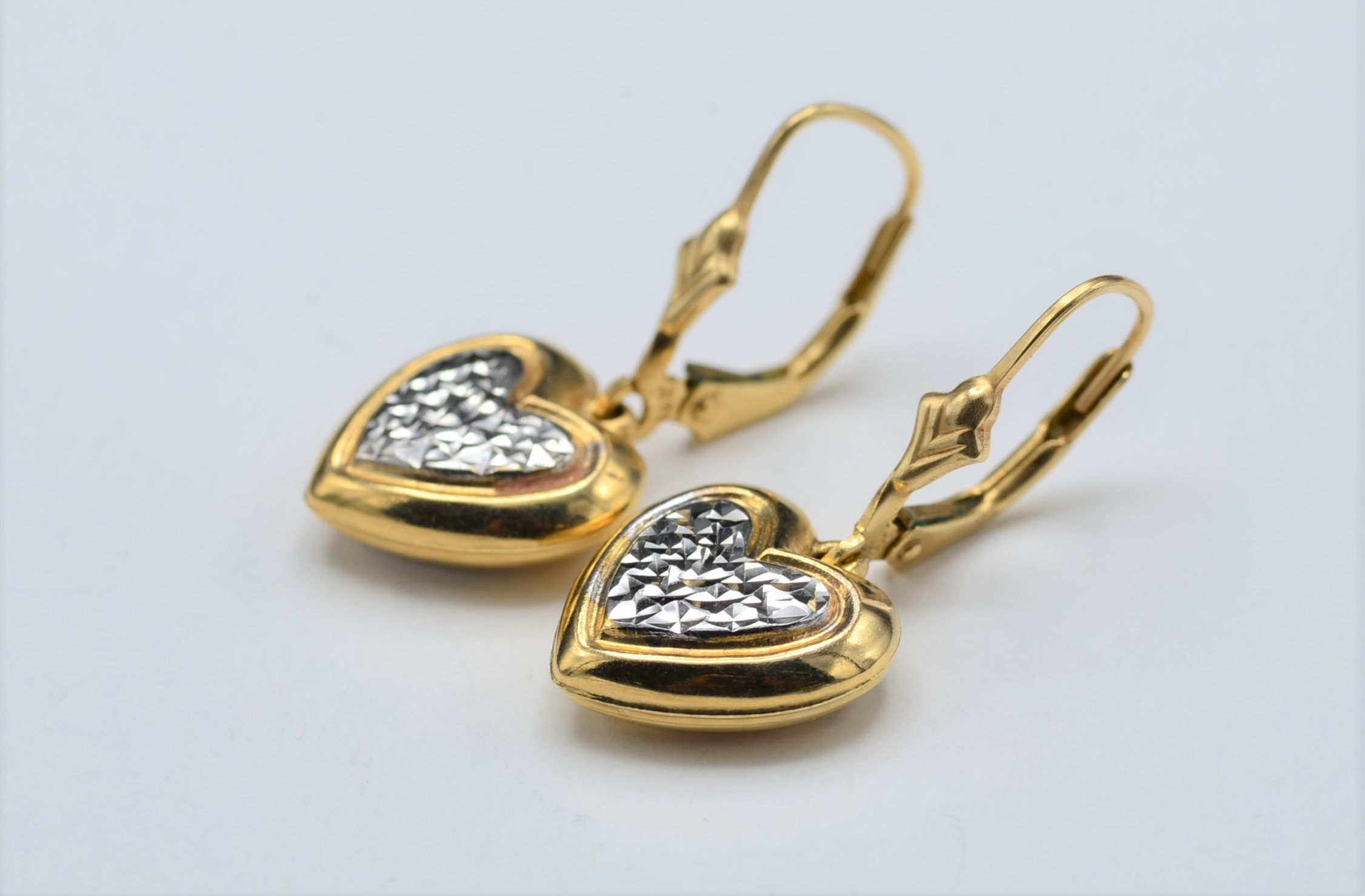 SOLD - The Agoura Hills: Ladies 14K Two Tone Dangler Heart Earrings - Image 2