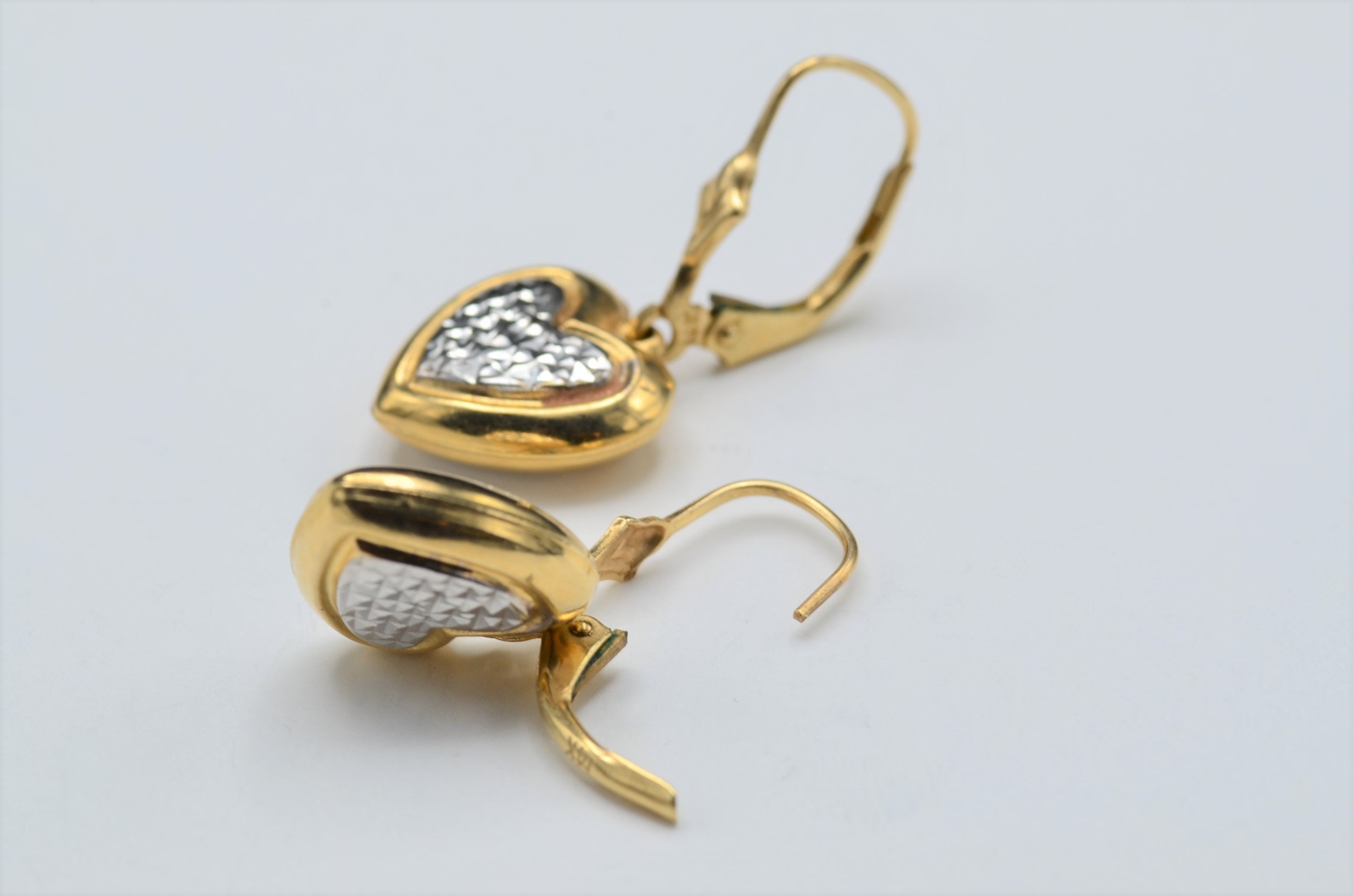 SOLD - The Agoura Hills: Ladies 14K Two Tone Dangler Heart Earrings - Image 3