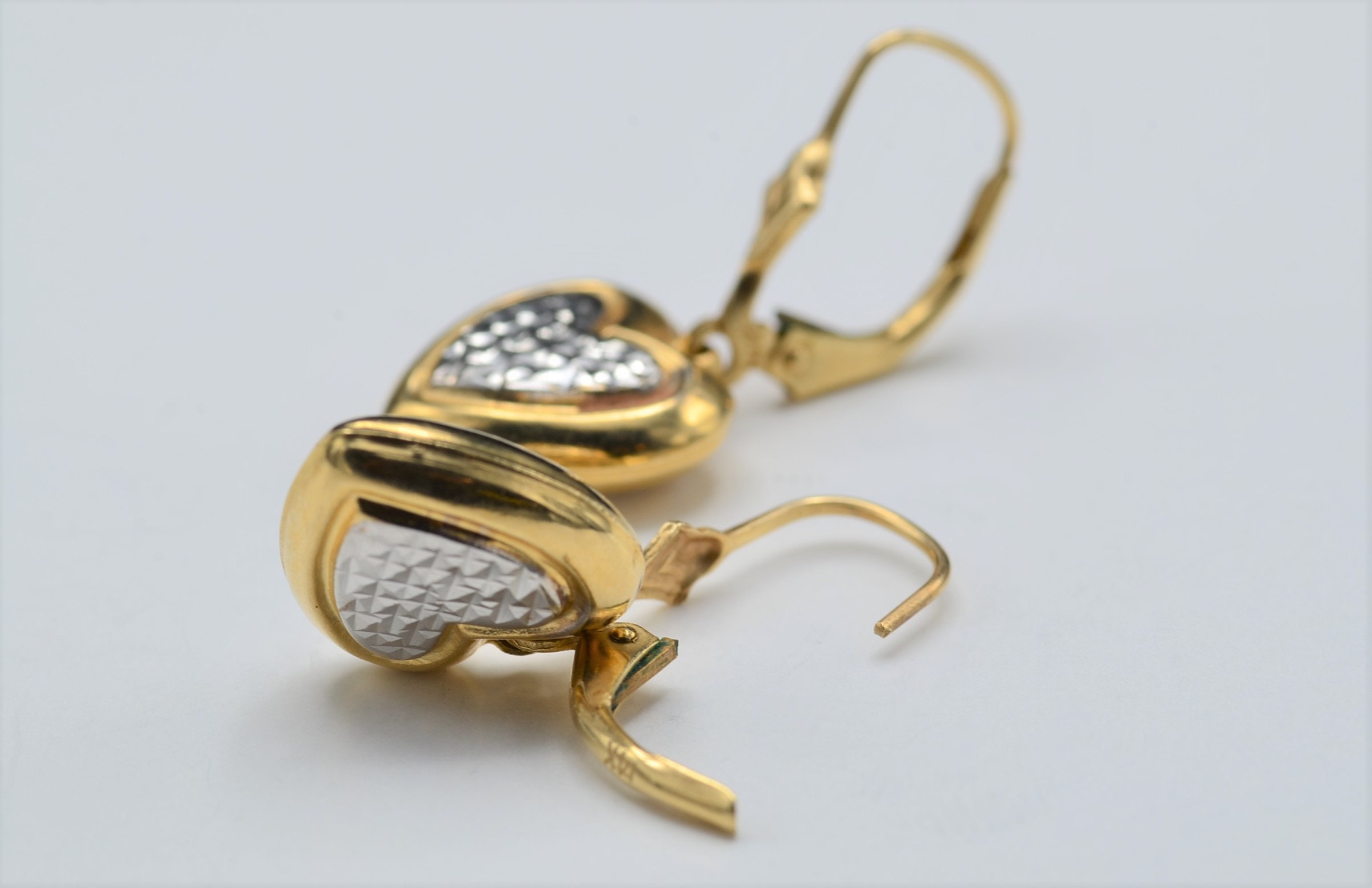 SOLD - The Agoura Hills: Ladies 14K Two Tone Dangler Heart Earrings - Image 4