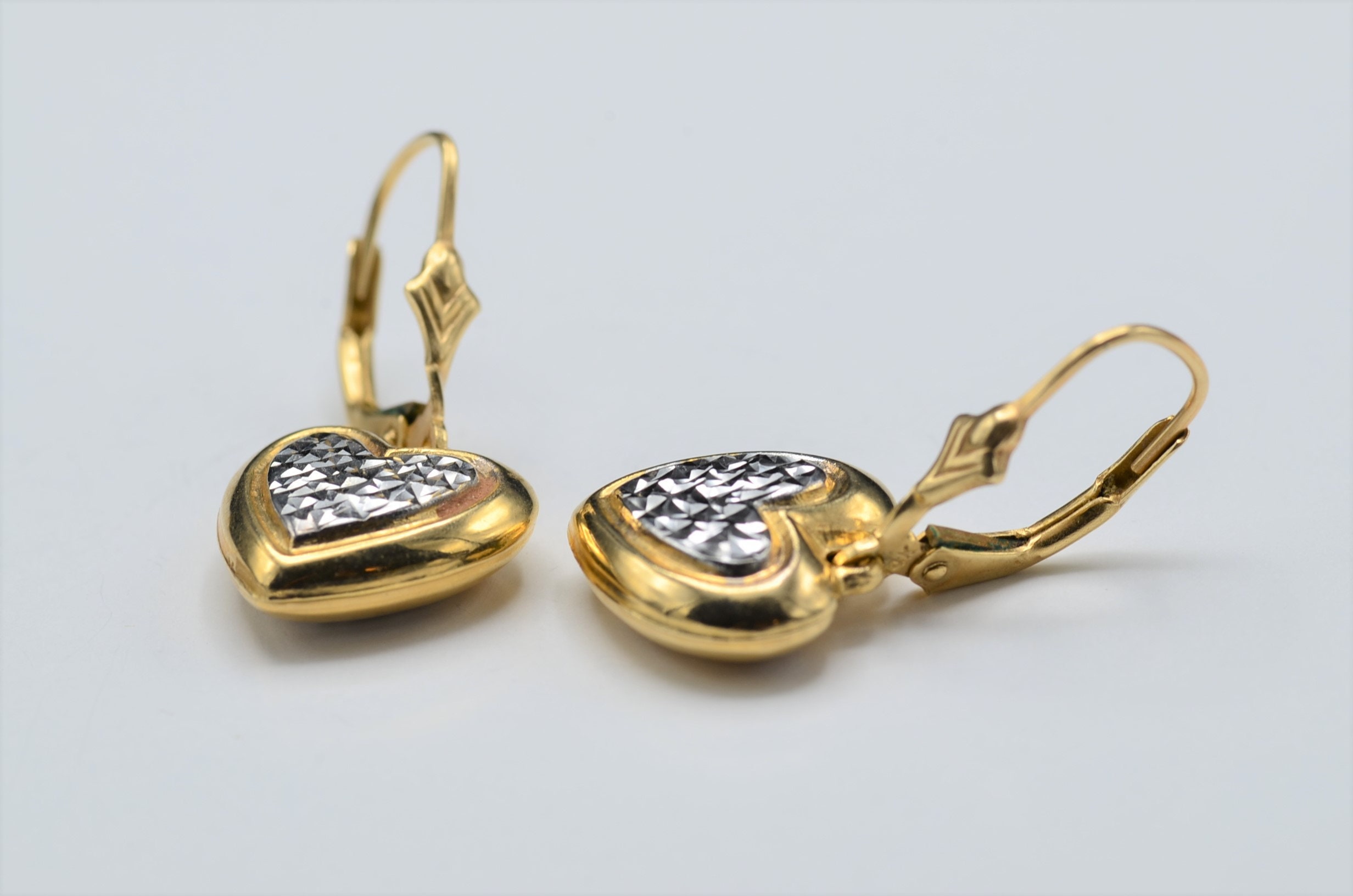 SOLD - The Agoura Hills: Ladies 14K Two Tone Dangler Heart Earrings - Image 5