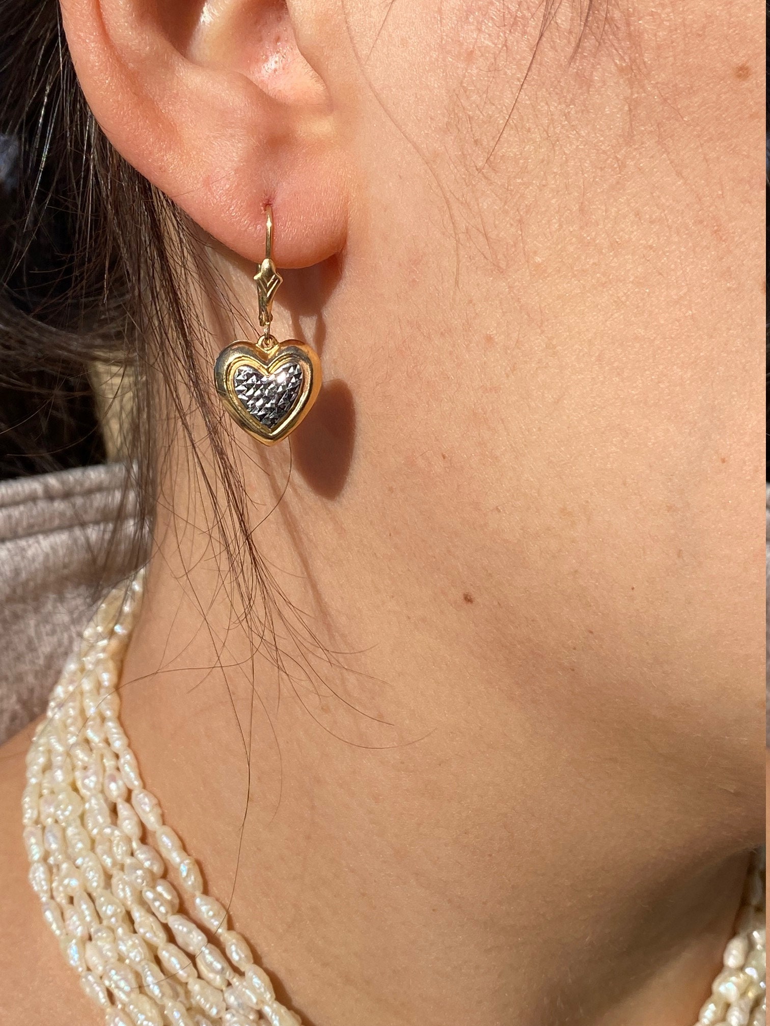 SOLD - The Agoura Hills: Ladies 14K Two Tone Dangler Heart Earrings - Image 6