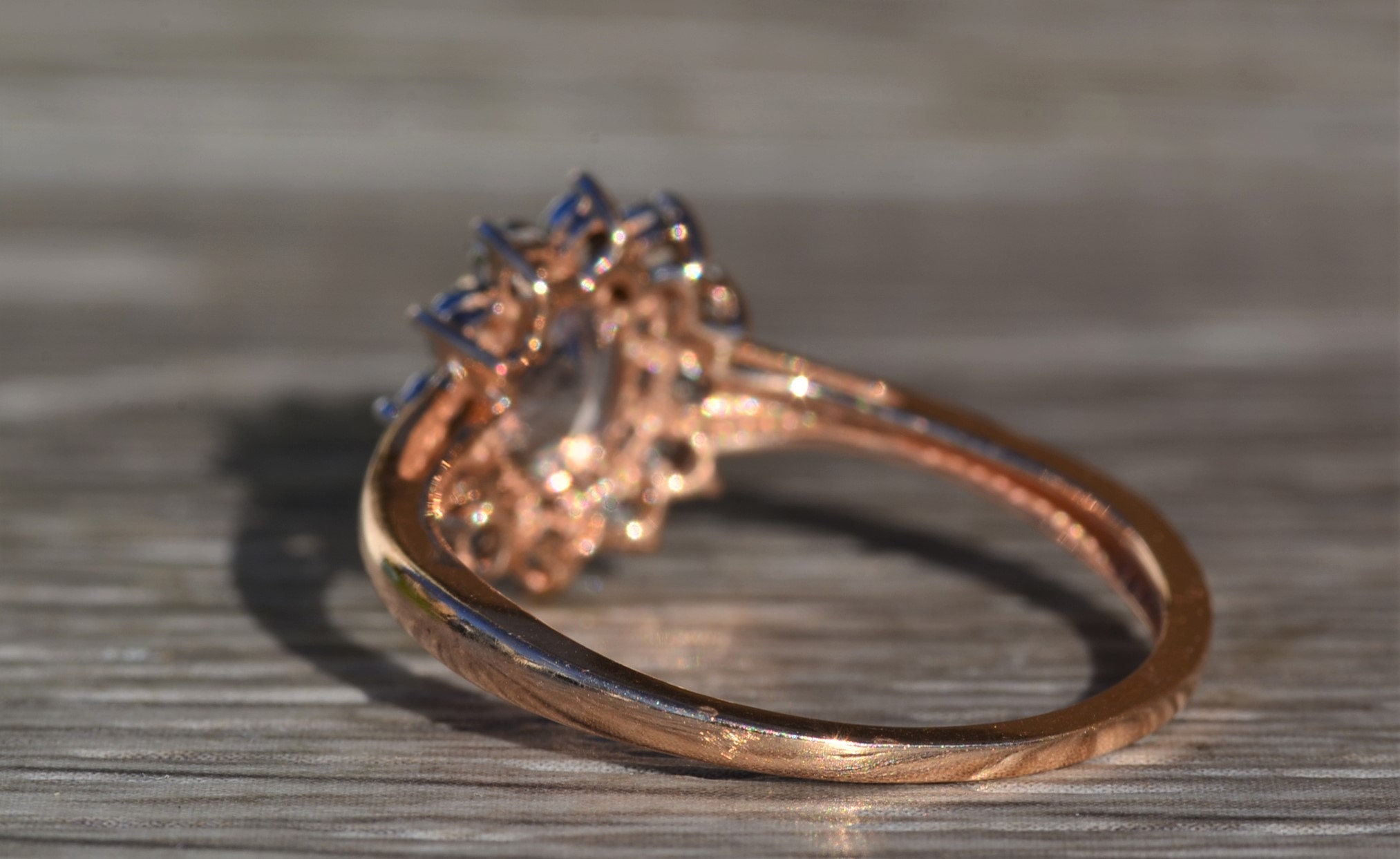 SOLD - The Thames: Ladies 14K Rose Gold Morganite and Diamond Halo Ring - Image 5