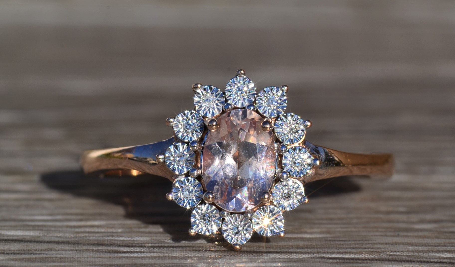 SOLD - The Thames: Ladies 14K Rose Gold Morganite and Diamond Halo Ring - Image 7