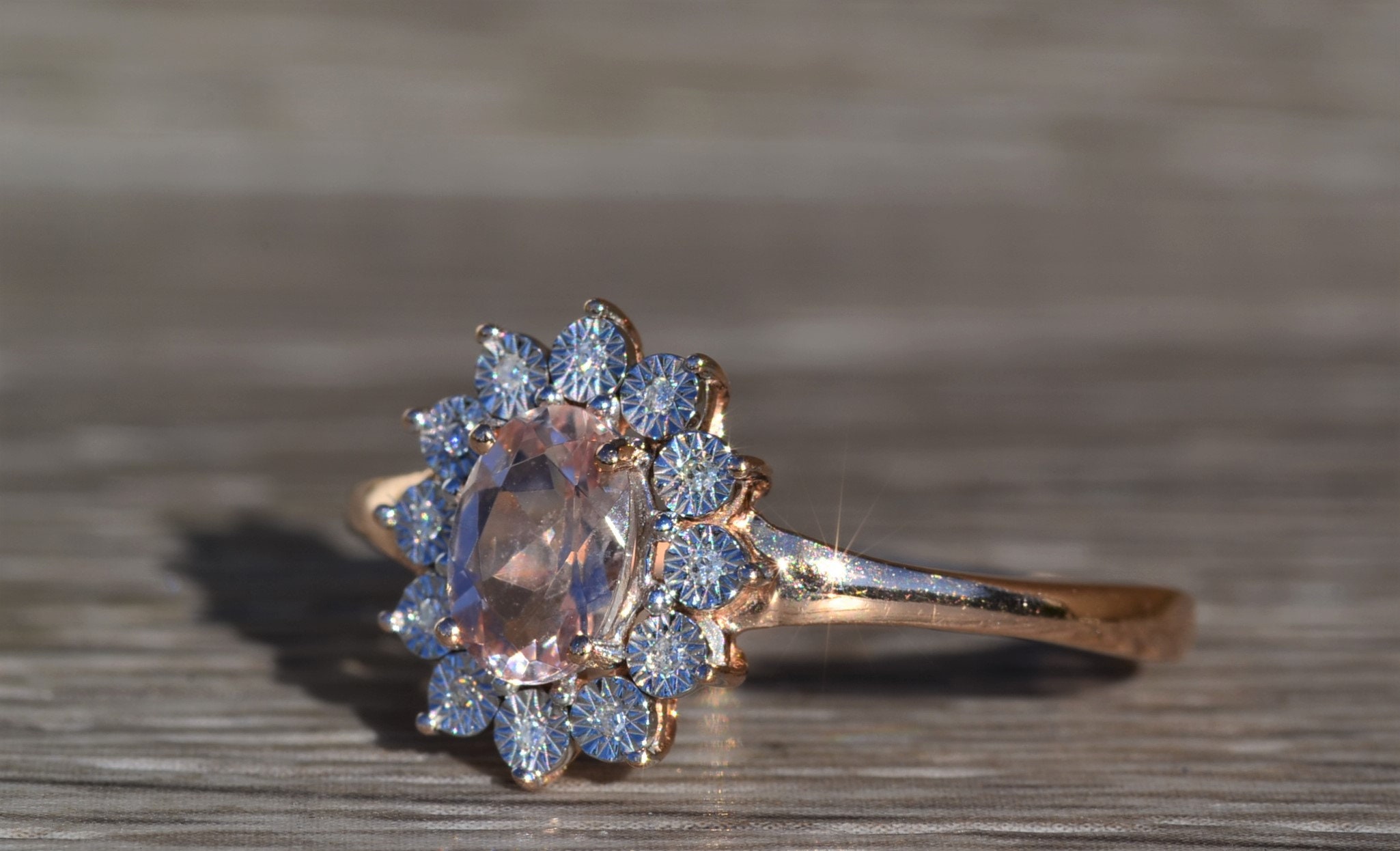 SOLD - The Thames: Ladies 14K Rose Gold Morganite and Diamond Halo Ring - Image 6