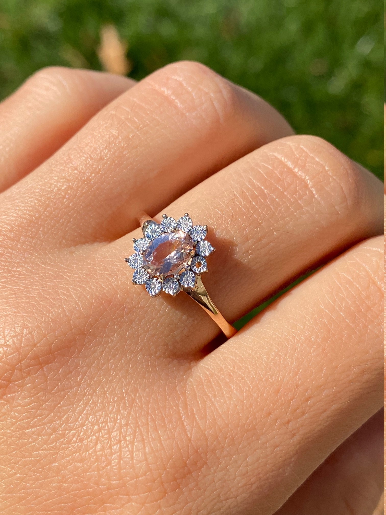 SOLD - The Thames: Ladies 14K Rose Gold Morganite and Diamond Halo Ring - Image 9