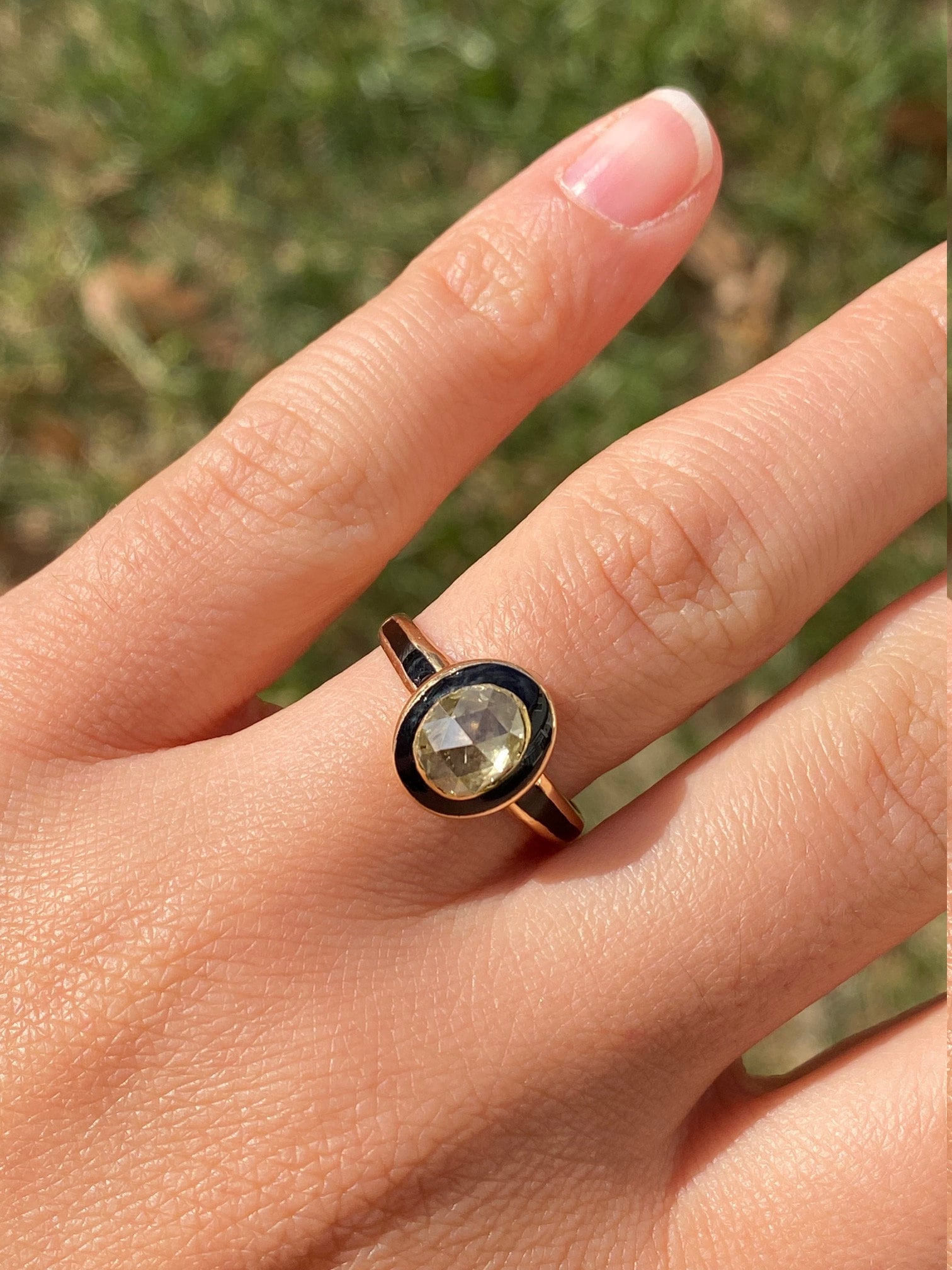 SOLD - The Fallbrook: Antique Georgian Engagement Ring set with Rose Cut Diamond and Black Enameled - Image 8