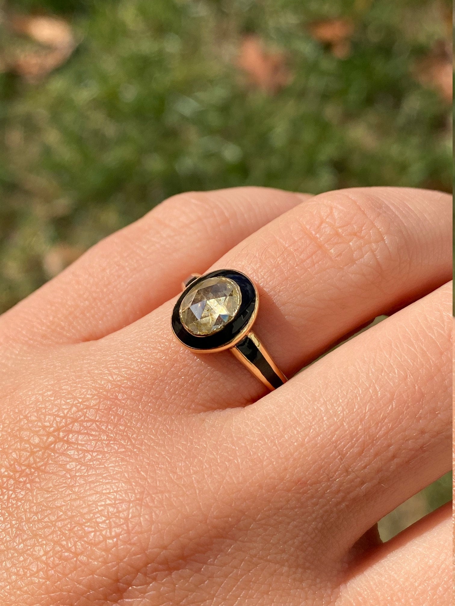 SOLD - The Fallbrook: Antique Georgian Engagement Ring set with Rose Cut Diamond and Black Enameled - Image 9