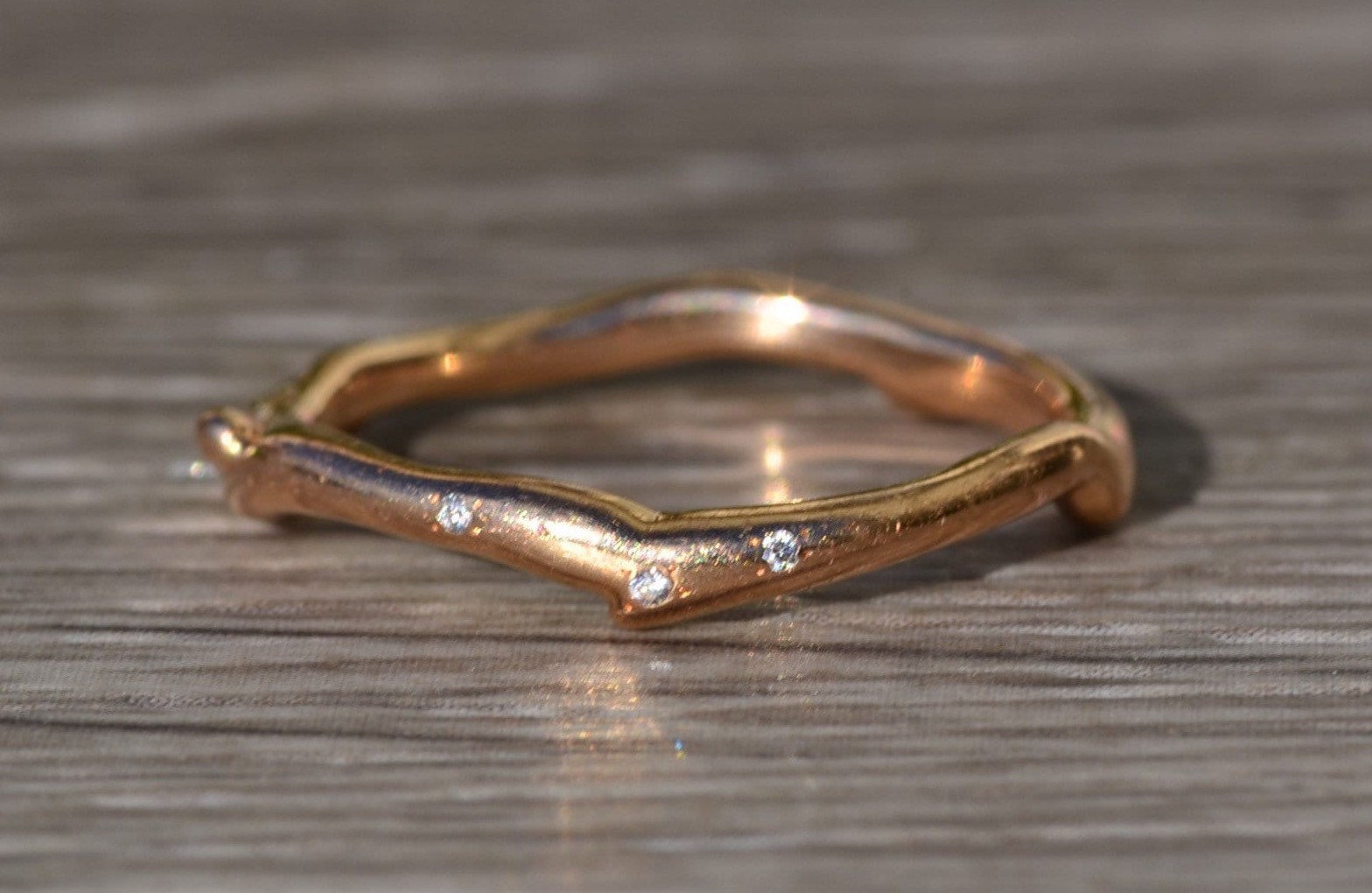 The Needville: Ladies Signed 14K Rose Gold Band set with Diamonds - Image 2