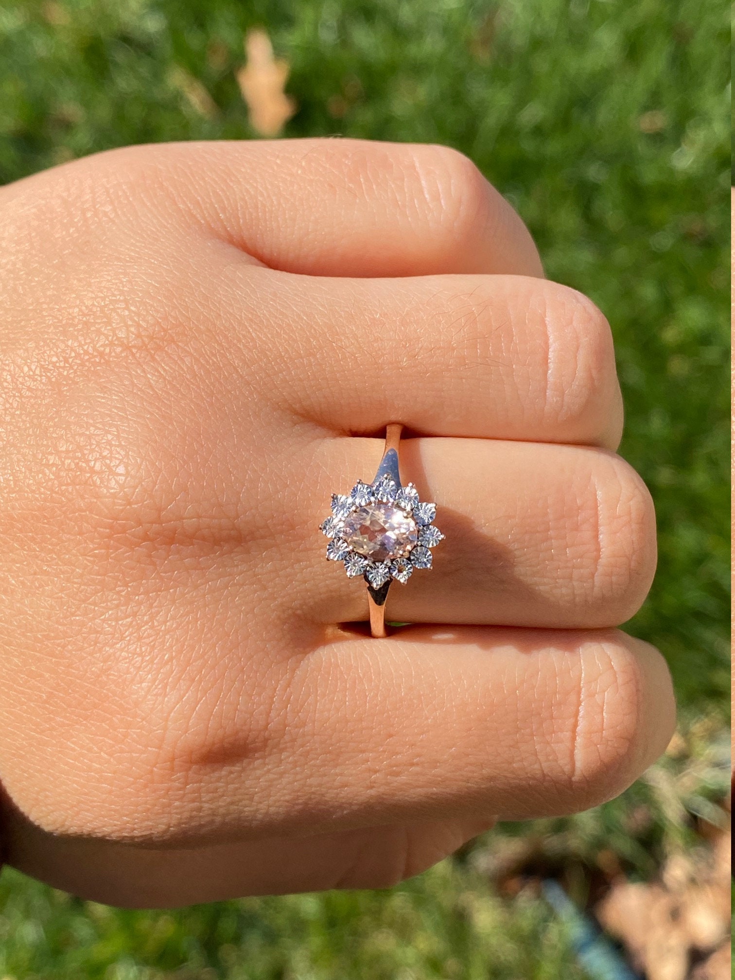 SOLD - The Thames: Ladies 14K Rose Gold Morganite and Diamond Halo Ring - Image 10