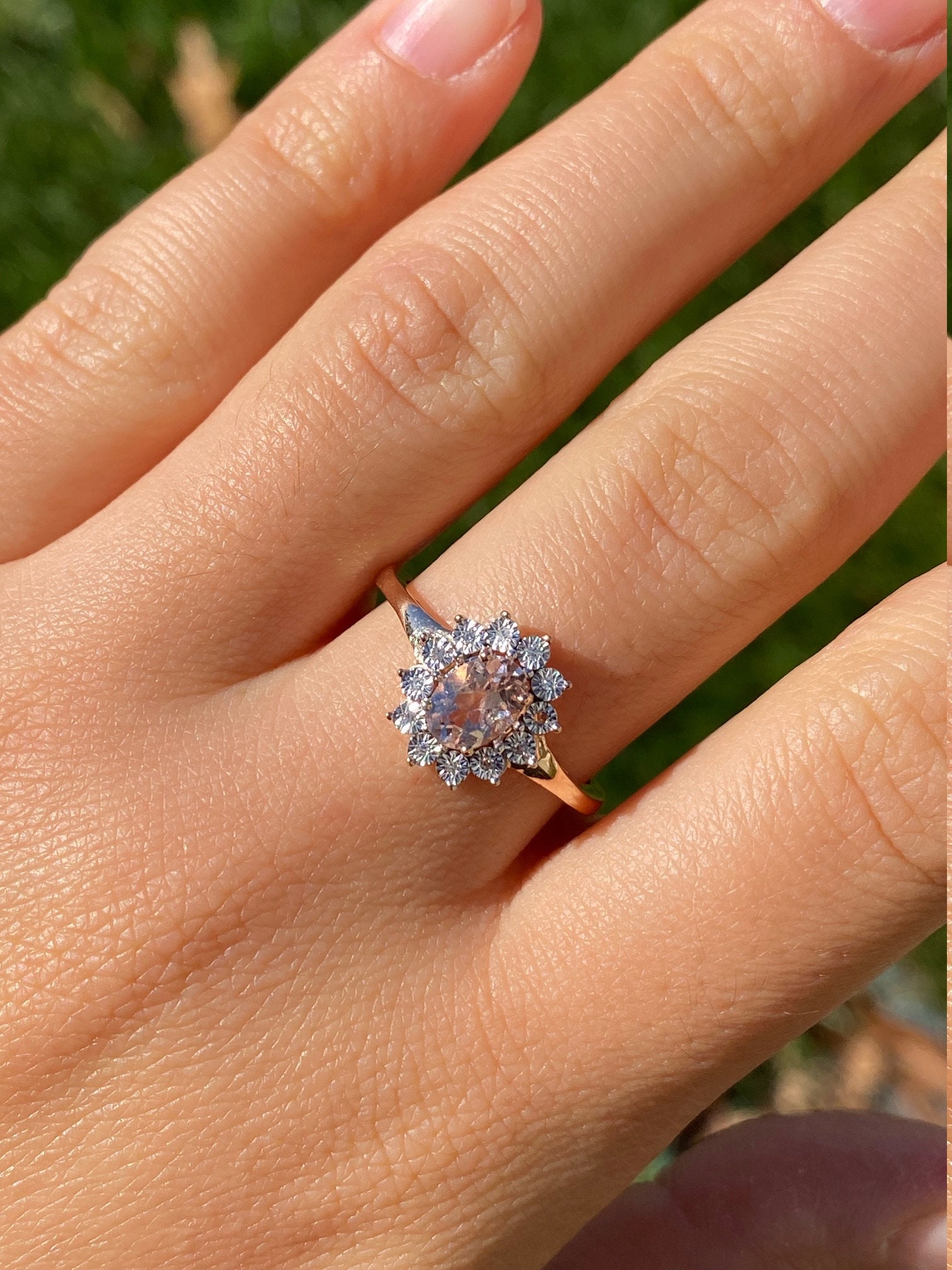 SOLD - The Thames: Ladies 14K Rose Gold Morganite and Diamond Halo Ring - Image 8