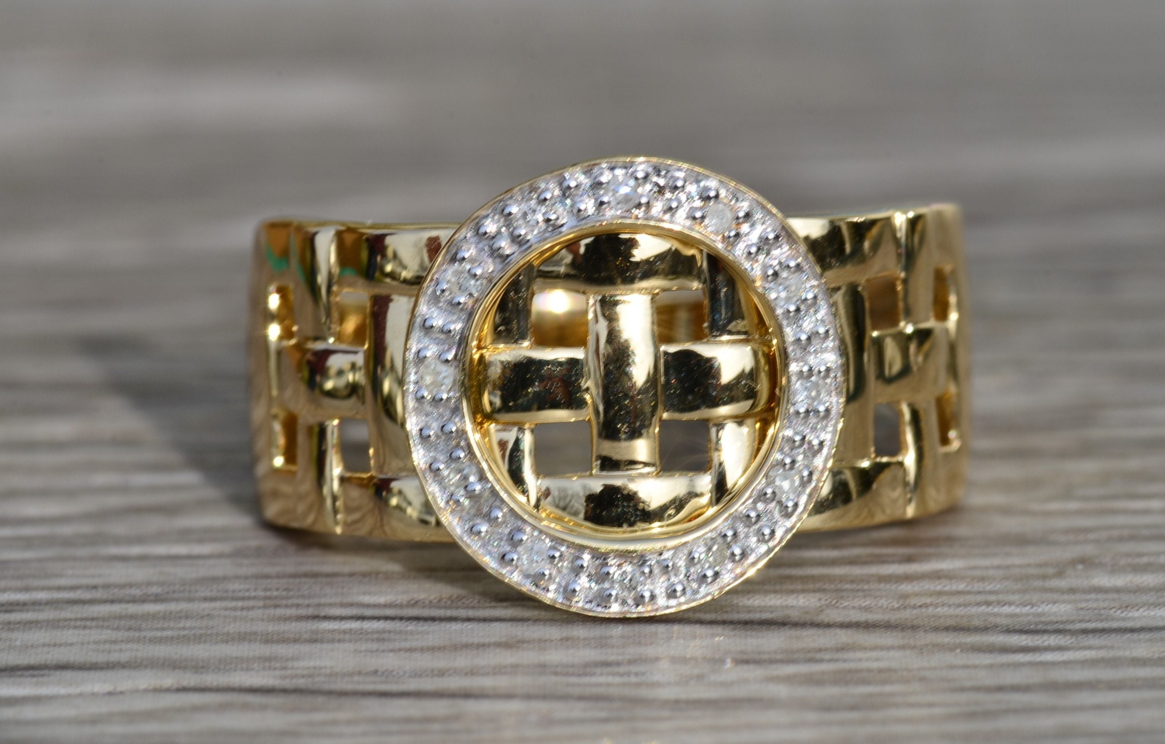 SOLD - The Nolensville: Ladies 14K Gold Diamond Buckle Ring - Image 2