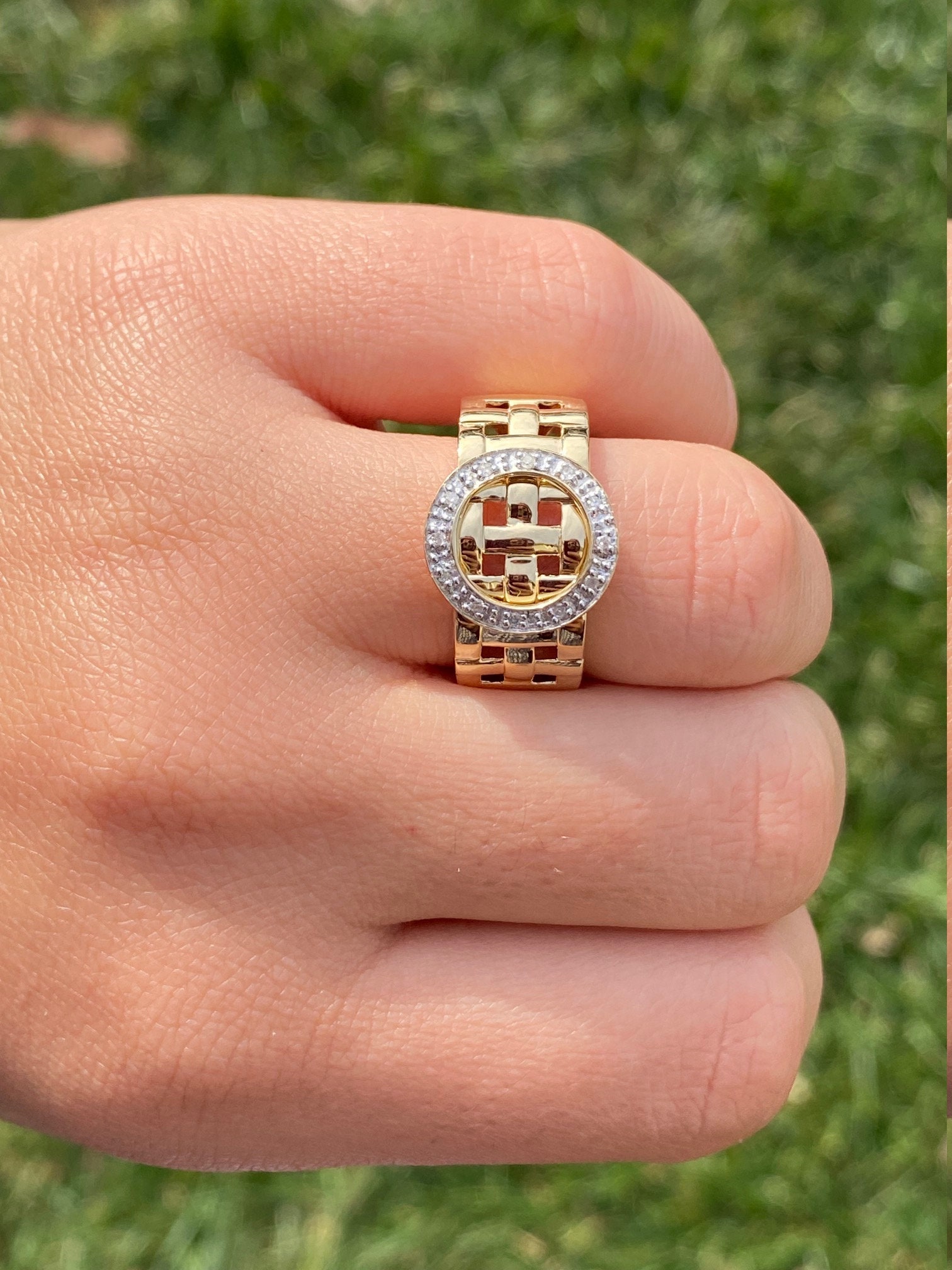 SOLD - The Nolensville: Ladies 14K Gold Diamond Buckle Ring - Image 10