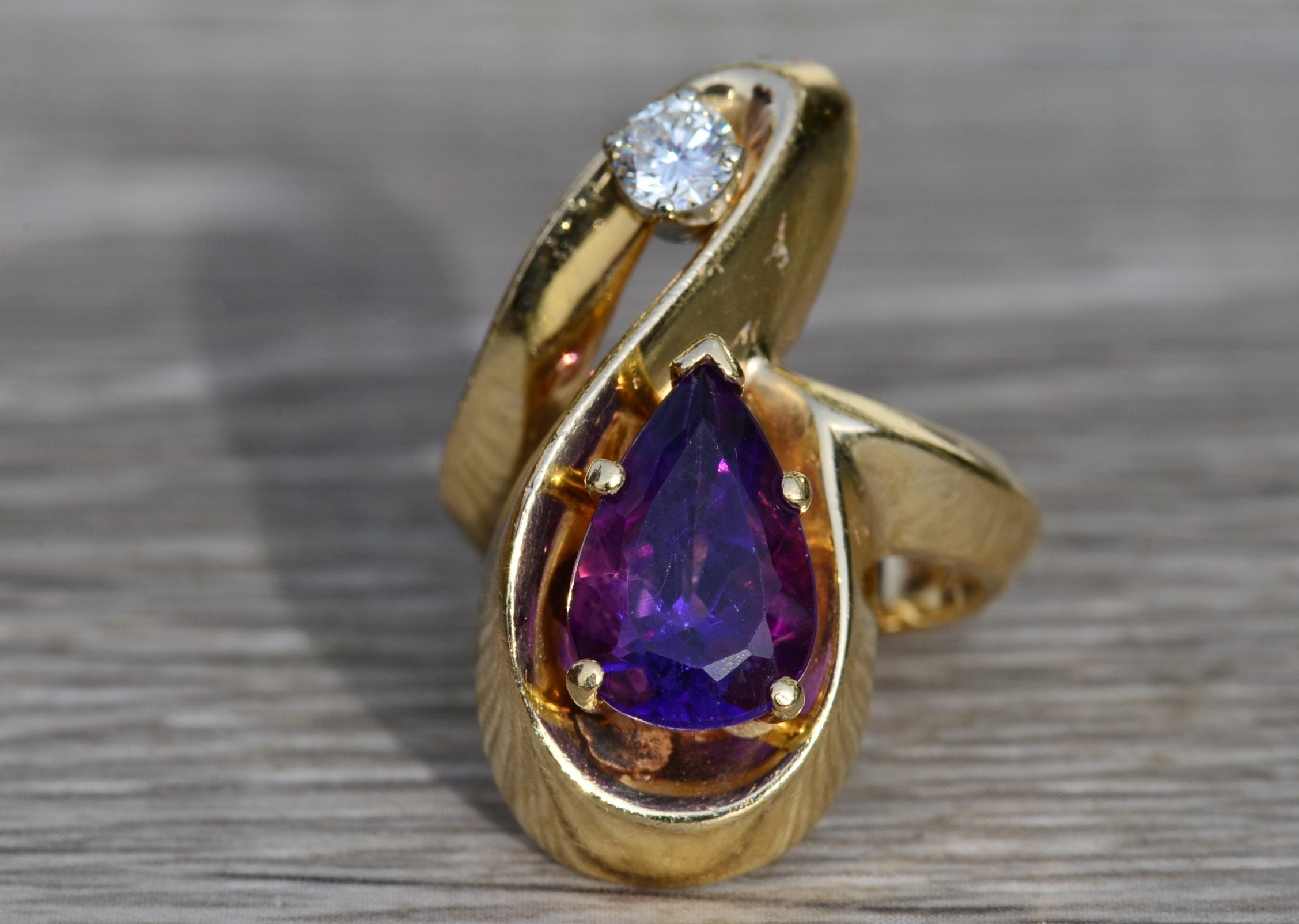 SOLD - The Mt Juliet: Ladies 14K Mid Century Modern Amethyst and Diamond Cocktail Ring - Image 7