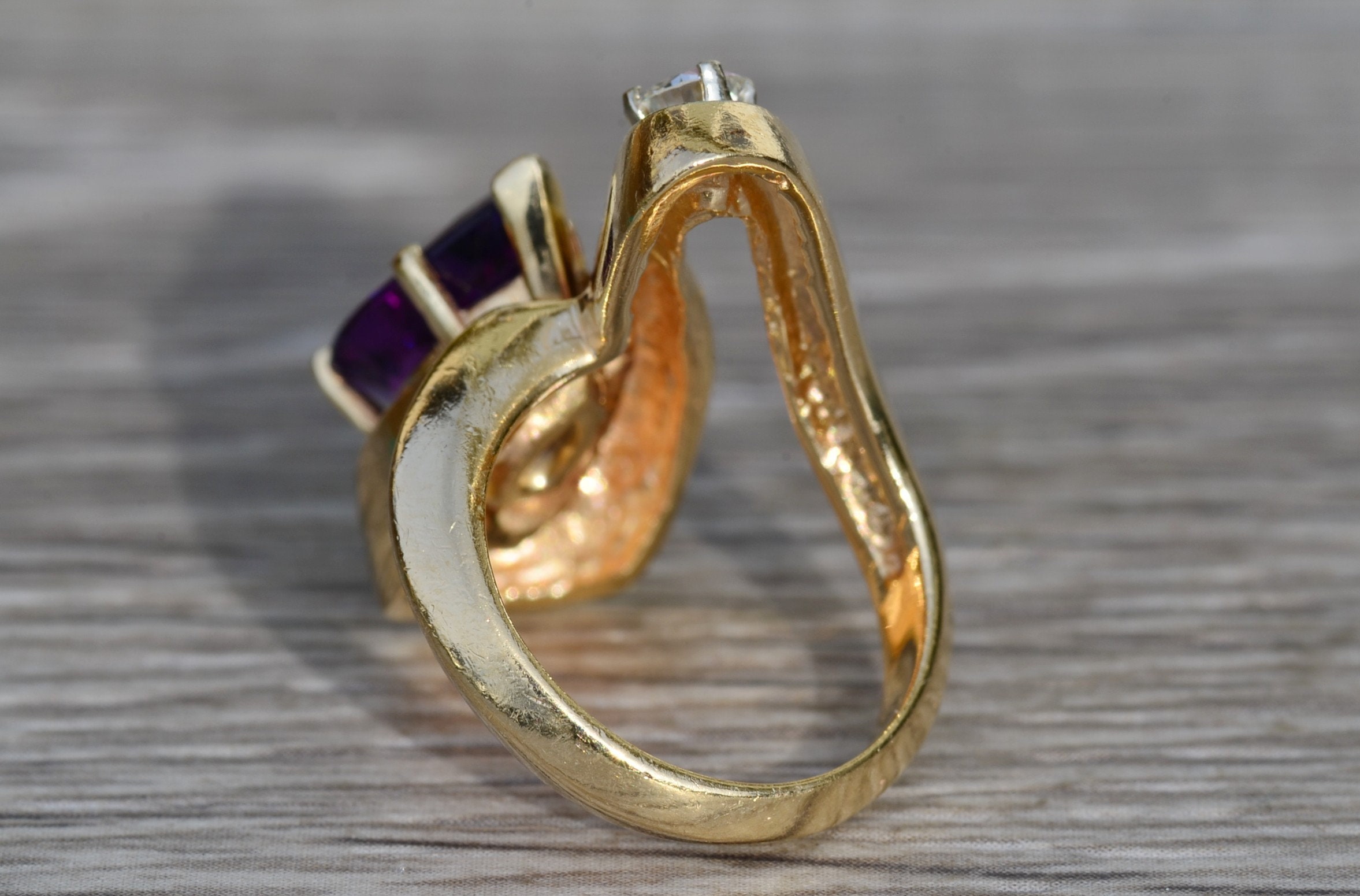 SOLD - The Mt Juliet: Ladies 14K Mid Century Modern Amethyst and Diamond Cocktail Ring - Image 4