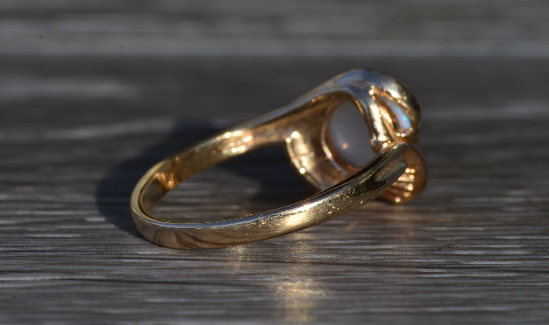 SOLD - The Collierville: Ladies Yellow Gold Australian Opal and Ruby Cocktail Ring - Image 5