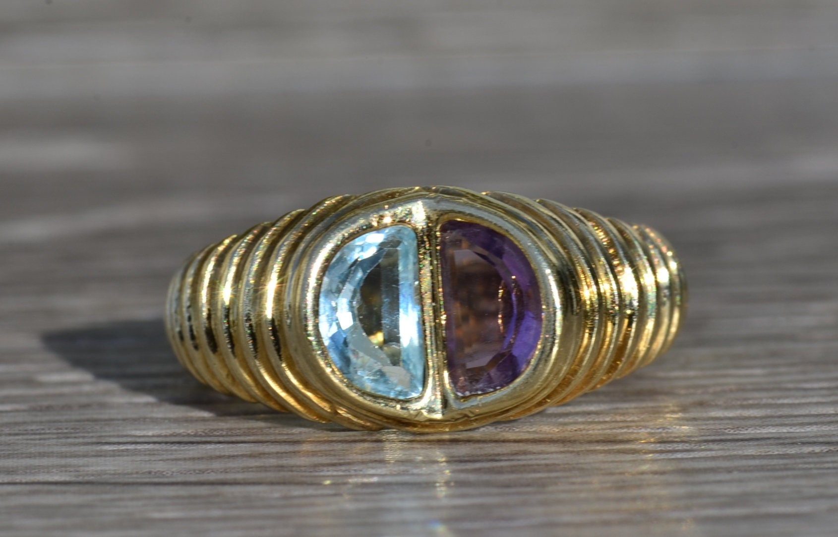 SOLD - The Meig: Ladies Mid Century 14K Cocktail Ring set with Amethyst and Topaz - Image 2